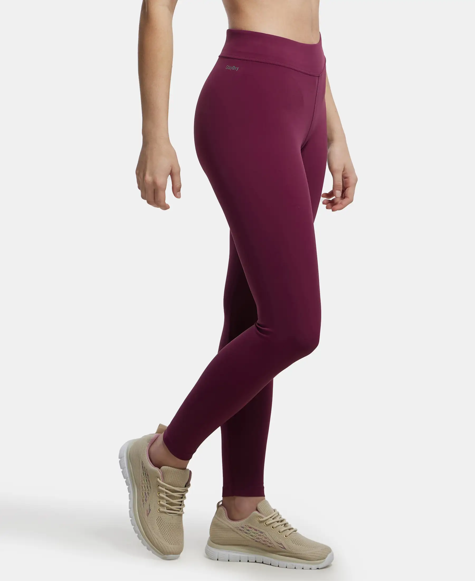Microfiber Elastane Stretch Performance Leggings with Elasticated Waistband - Grape Wine - Image 2