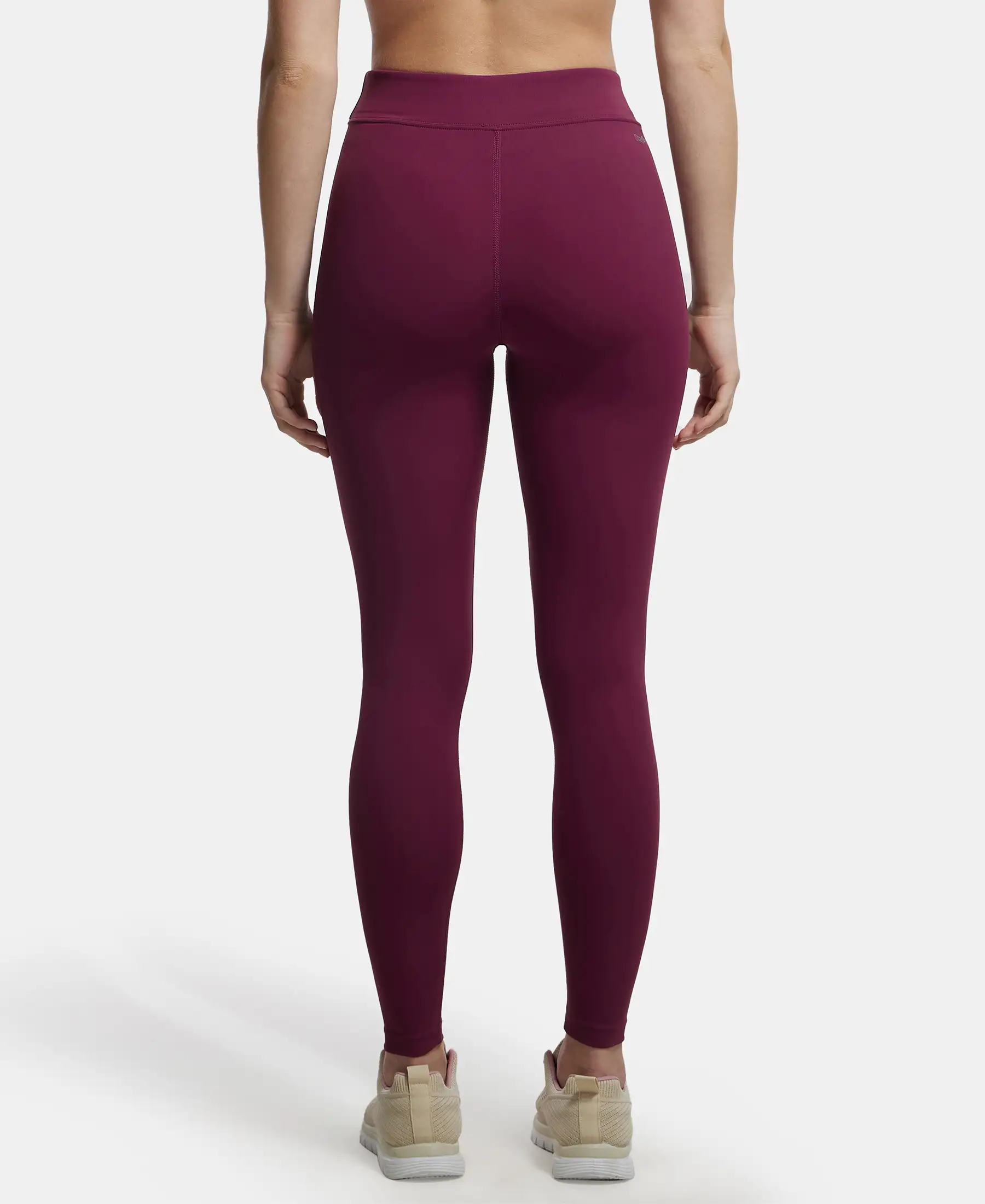Microfiber Elastane Stretch Performance Leggings with Elasticated Waistband - Grape Wine - Image 3