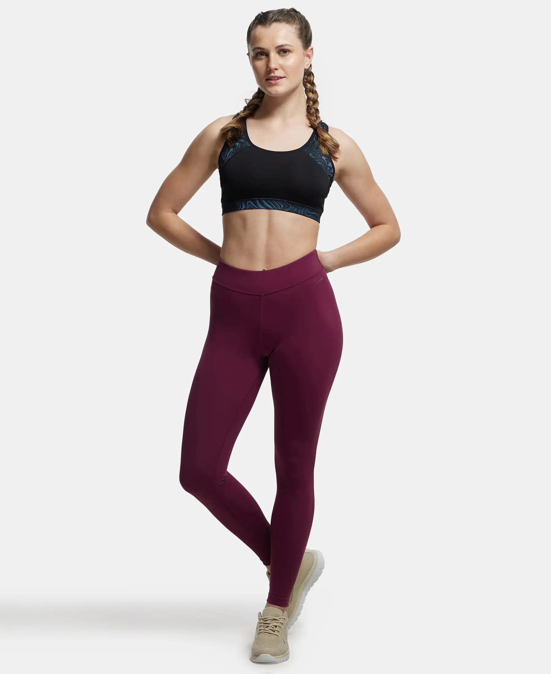 Microfiber Elastane Stretch Performance Leggings with Elasticated Waistband - Grape Wine - Image 4