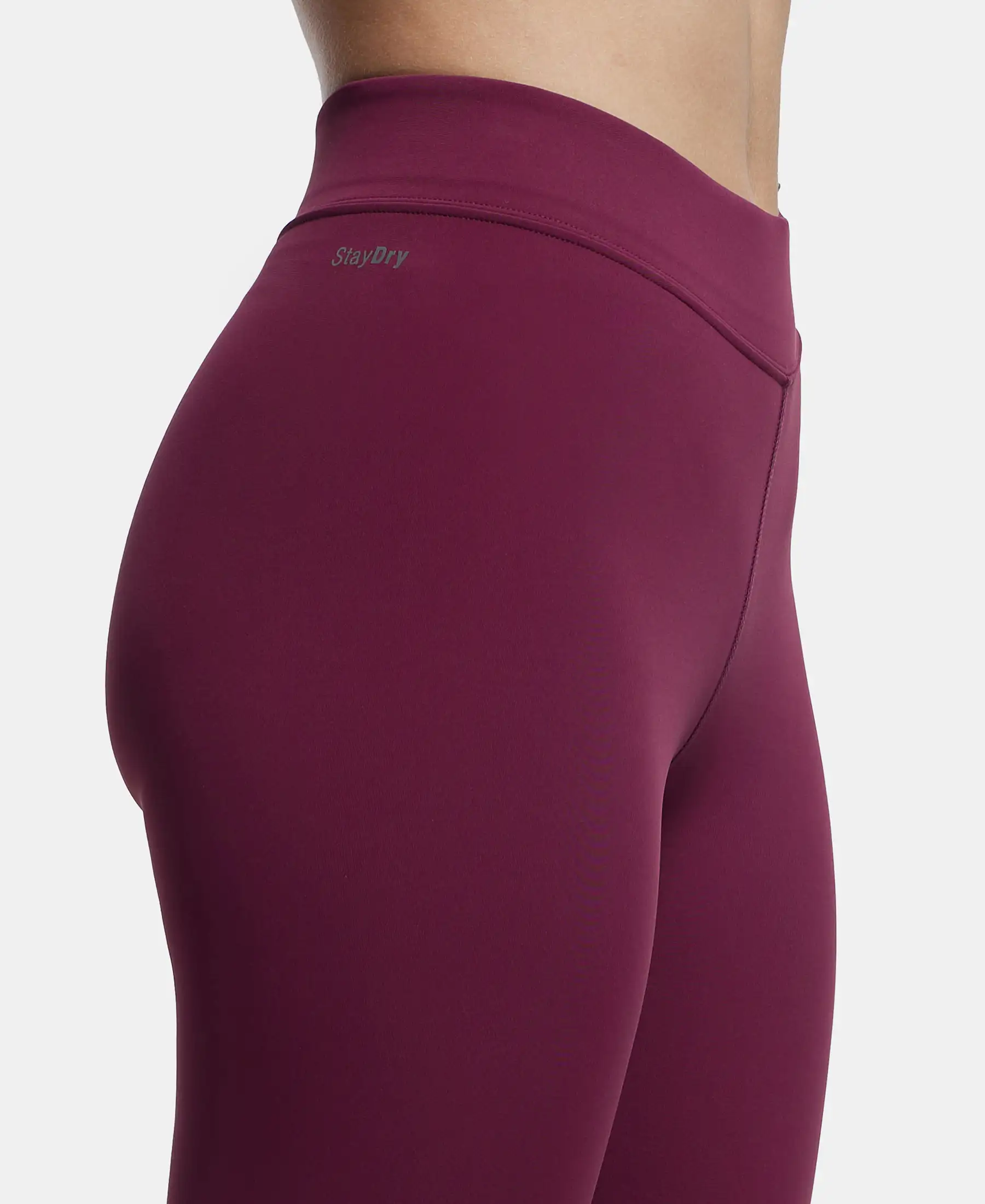 Microfiber Elastane Stretch Performance Leggings with Elasticated Waistband - Grape Wine - Image 7