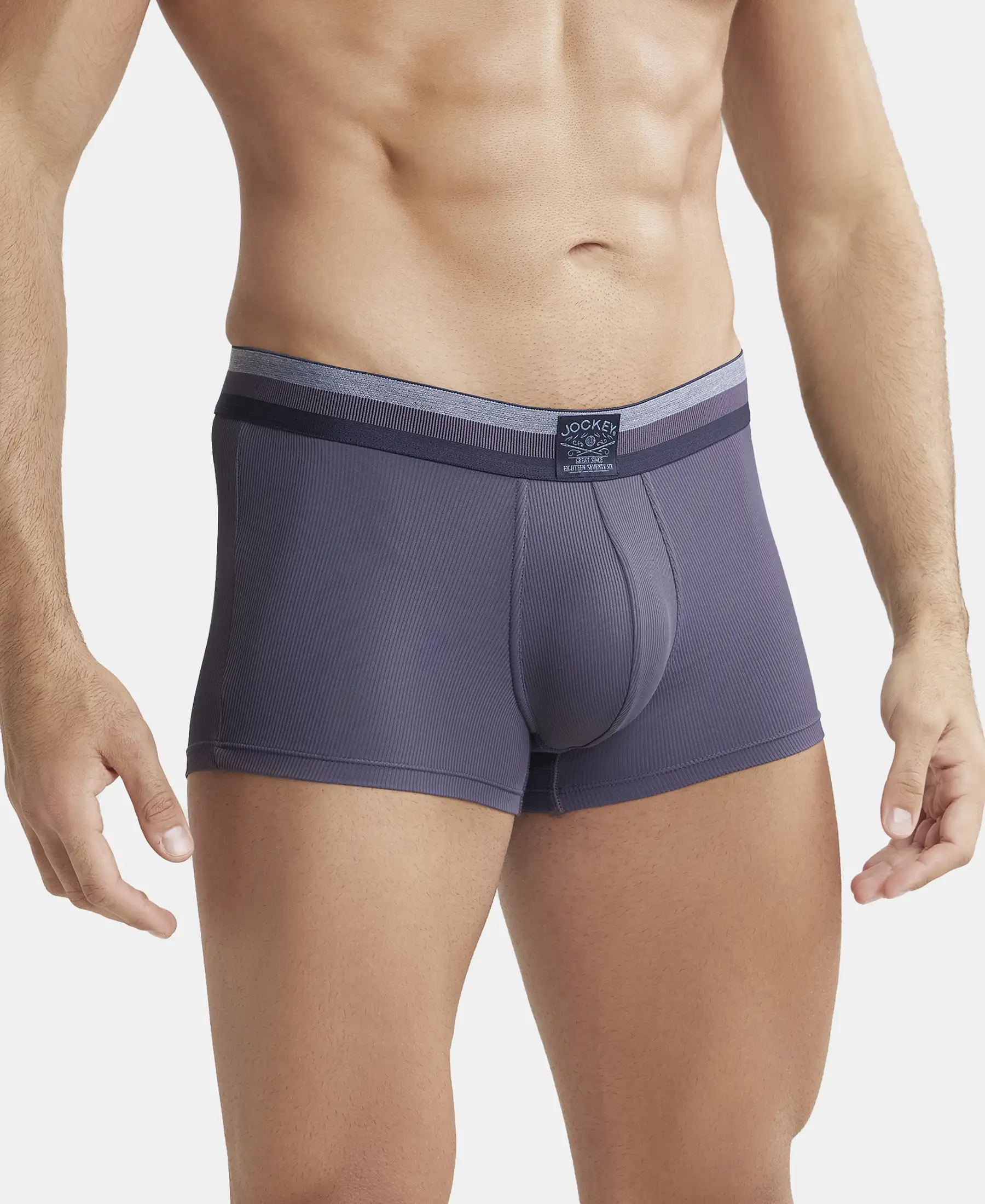 Microfiber Elastane Stretch Rib Solid Trunk with StayDry Treatment - Grey Stone - Image 2