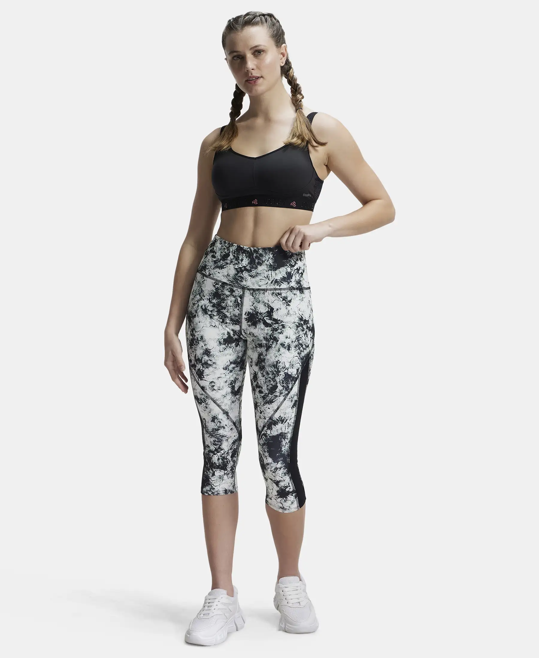 Microfiber Elastane Stretch Slim Fit Capri with Back Waistband Pocket - Black Printed - Image 4