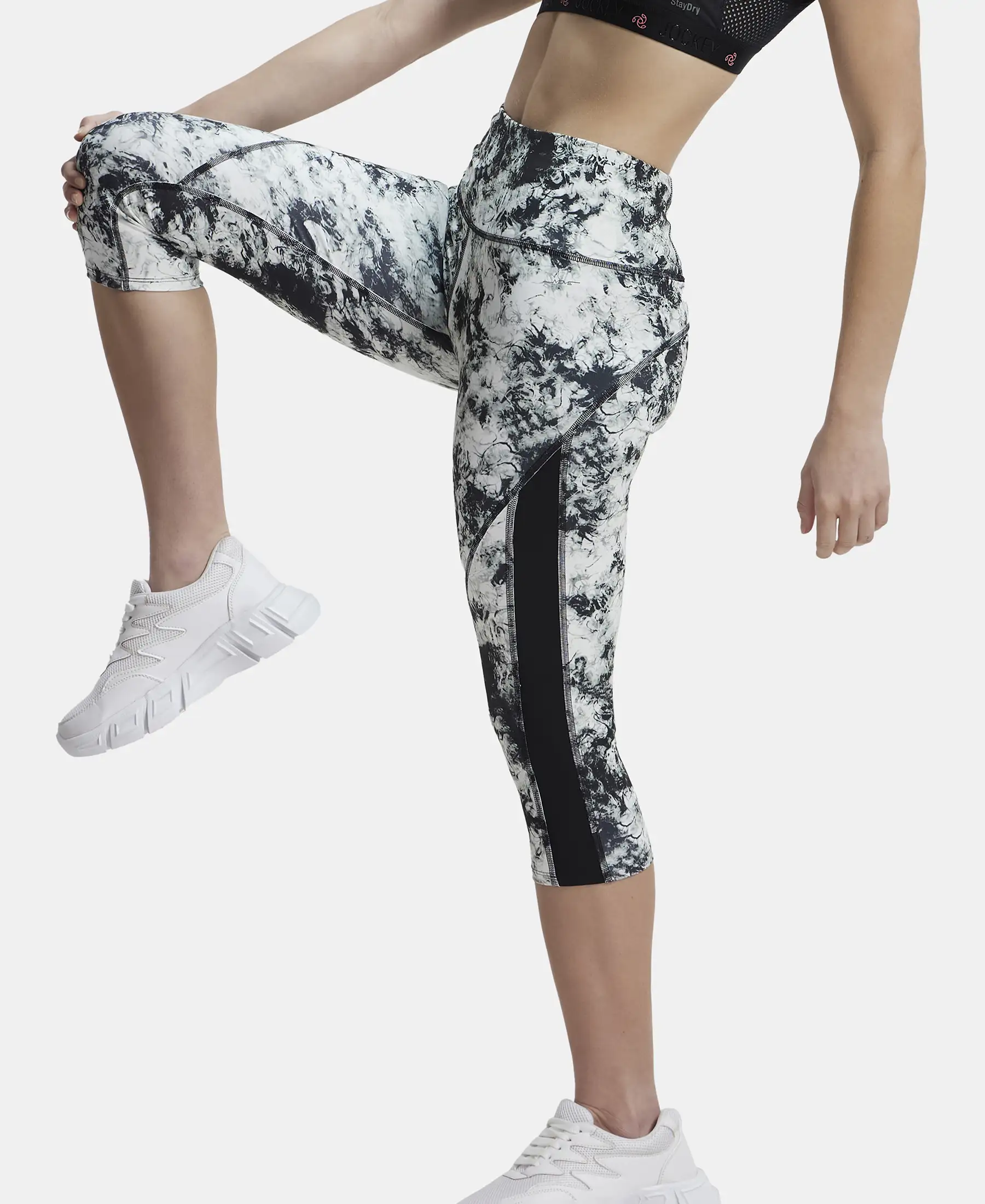 Microfiber Elastane Stretch Slim Fit Capri with Back Waistband Pocket - Black Printed - Image 5