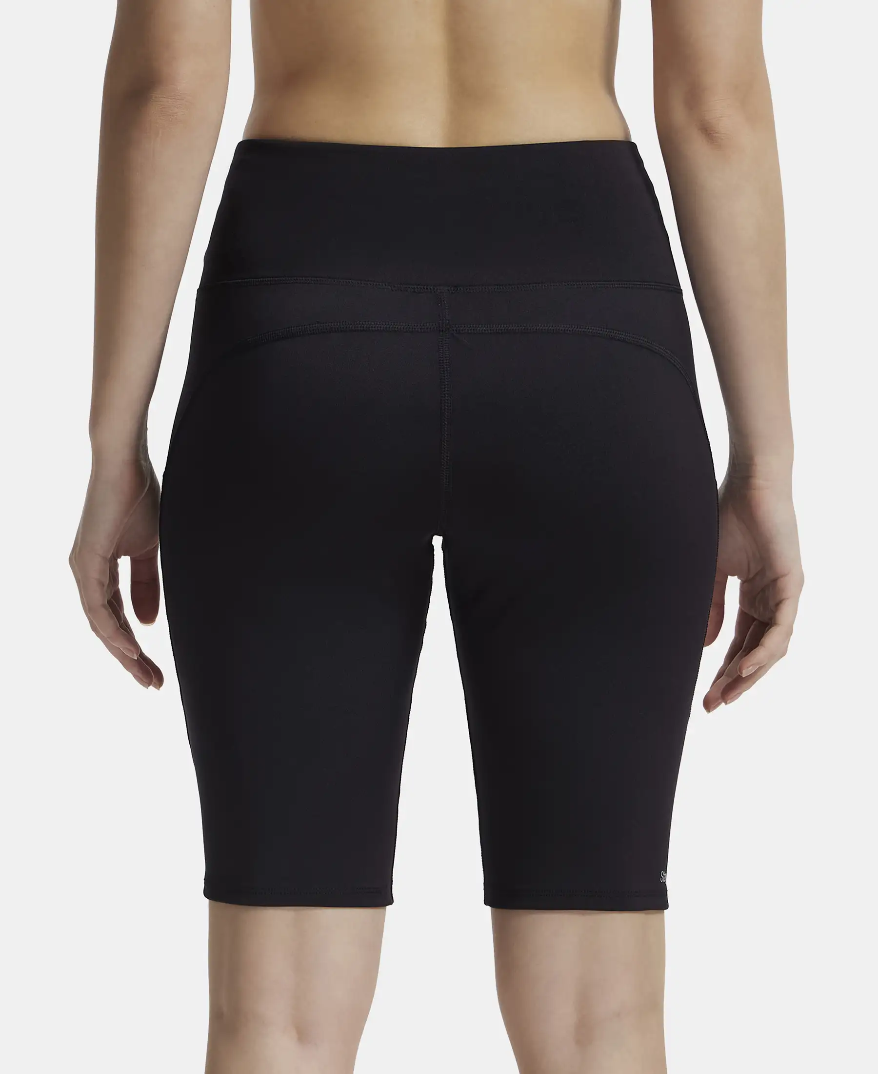 Microfiber Elastane Stretch Slim Fit Shorts with Side Pockets - Black - Image 3