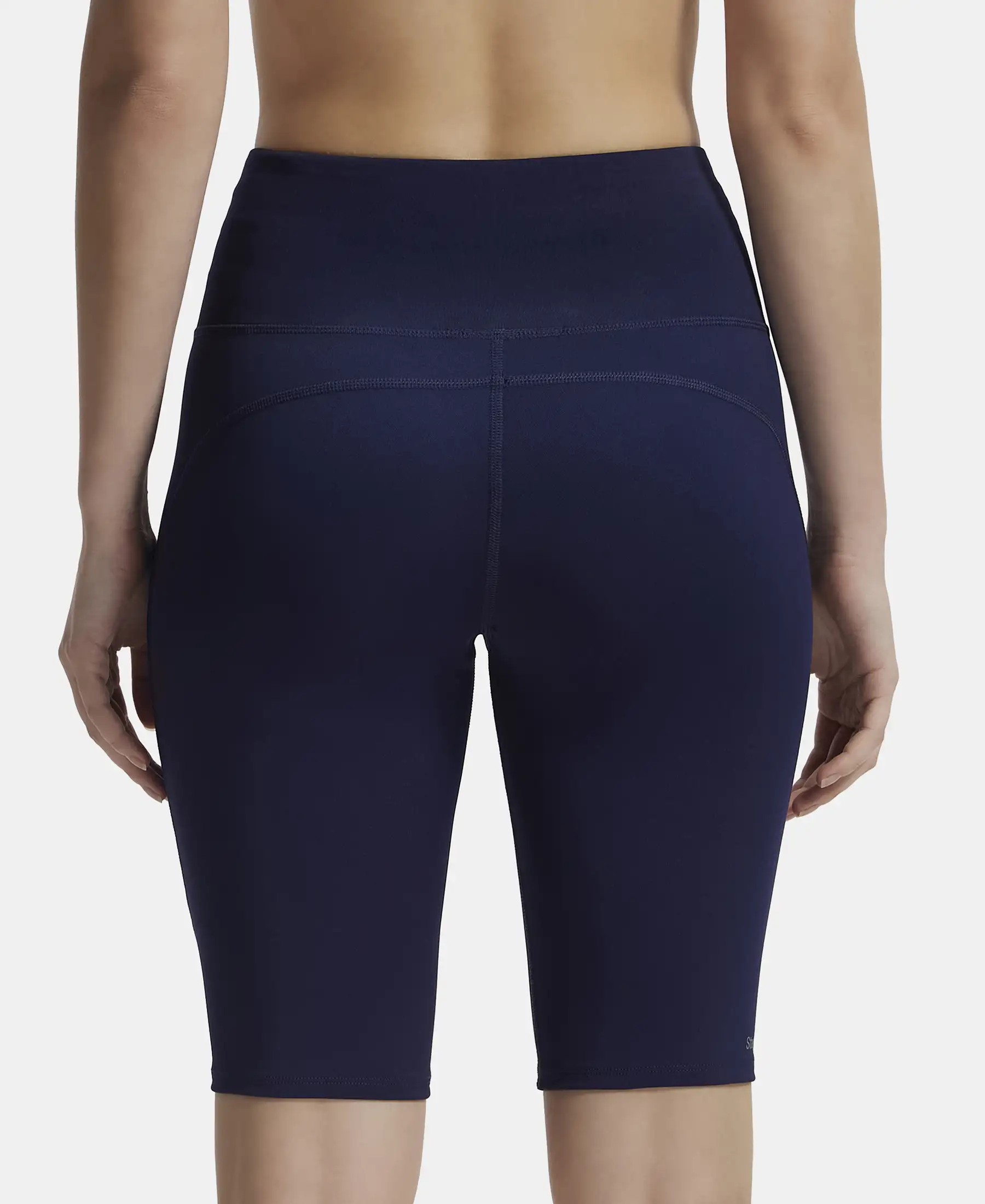 Microfiber Elastane Stretch Slim Fit Shorts with Side Pockets - Peacoat - Image 3