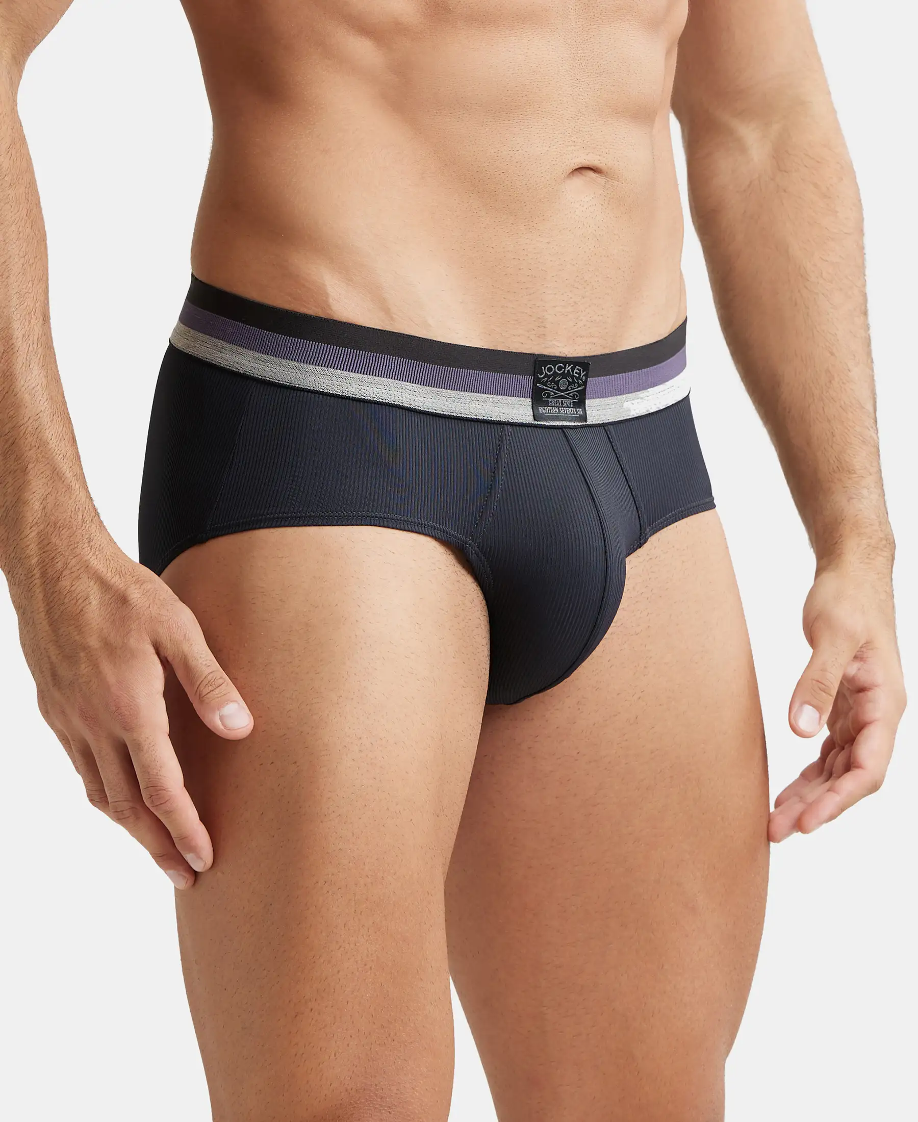 Microfiber Elastane Stretch Solid Brief with StayDry Treatment - Black - Image 2