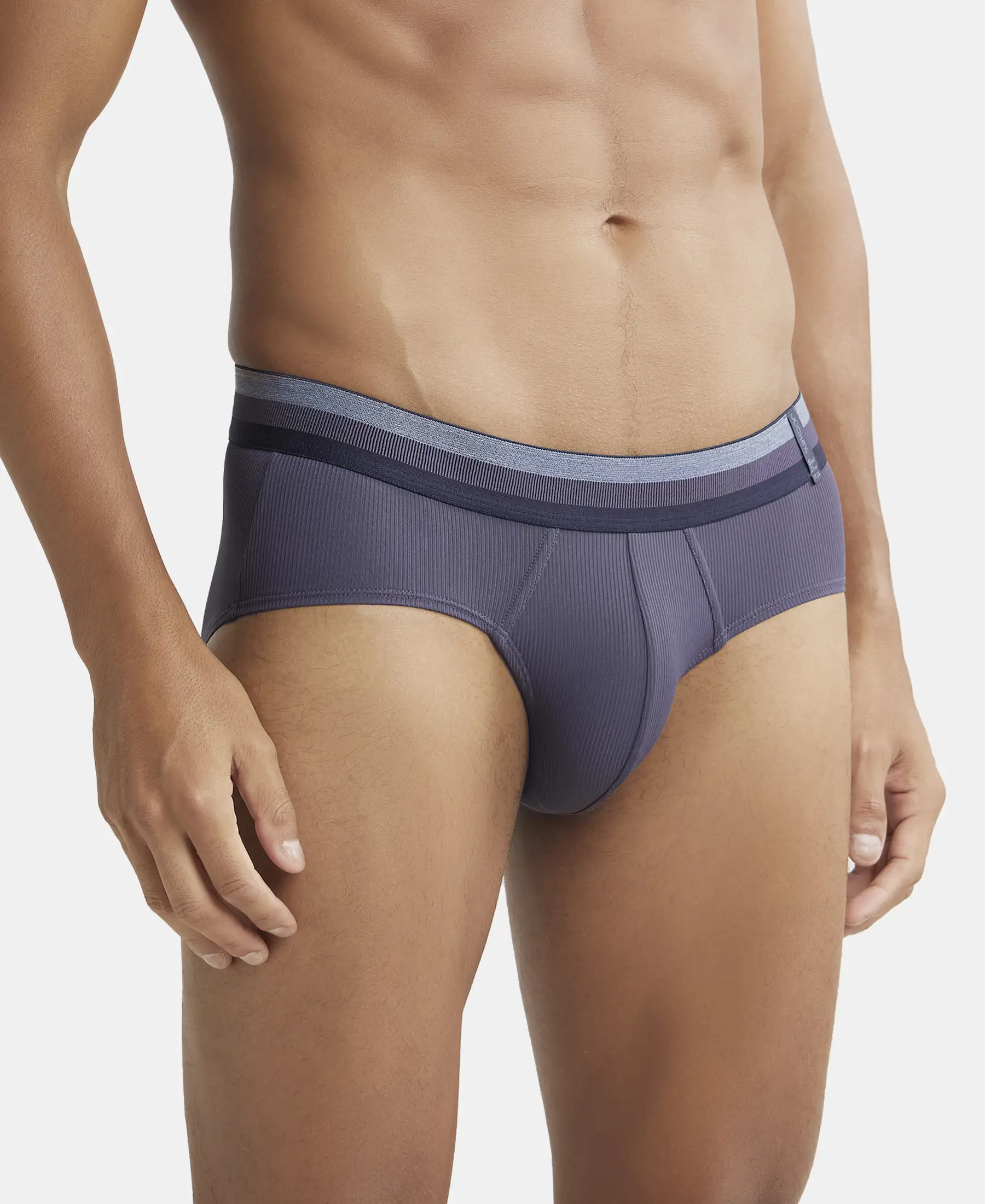Microfiber Elastane Stretch Solid Brief with StayDry Treatment - Grey Stone - Image 2