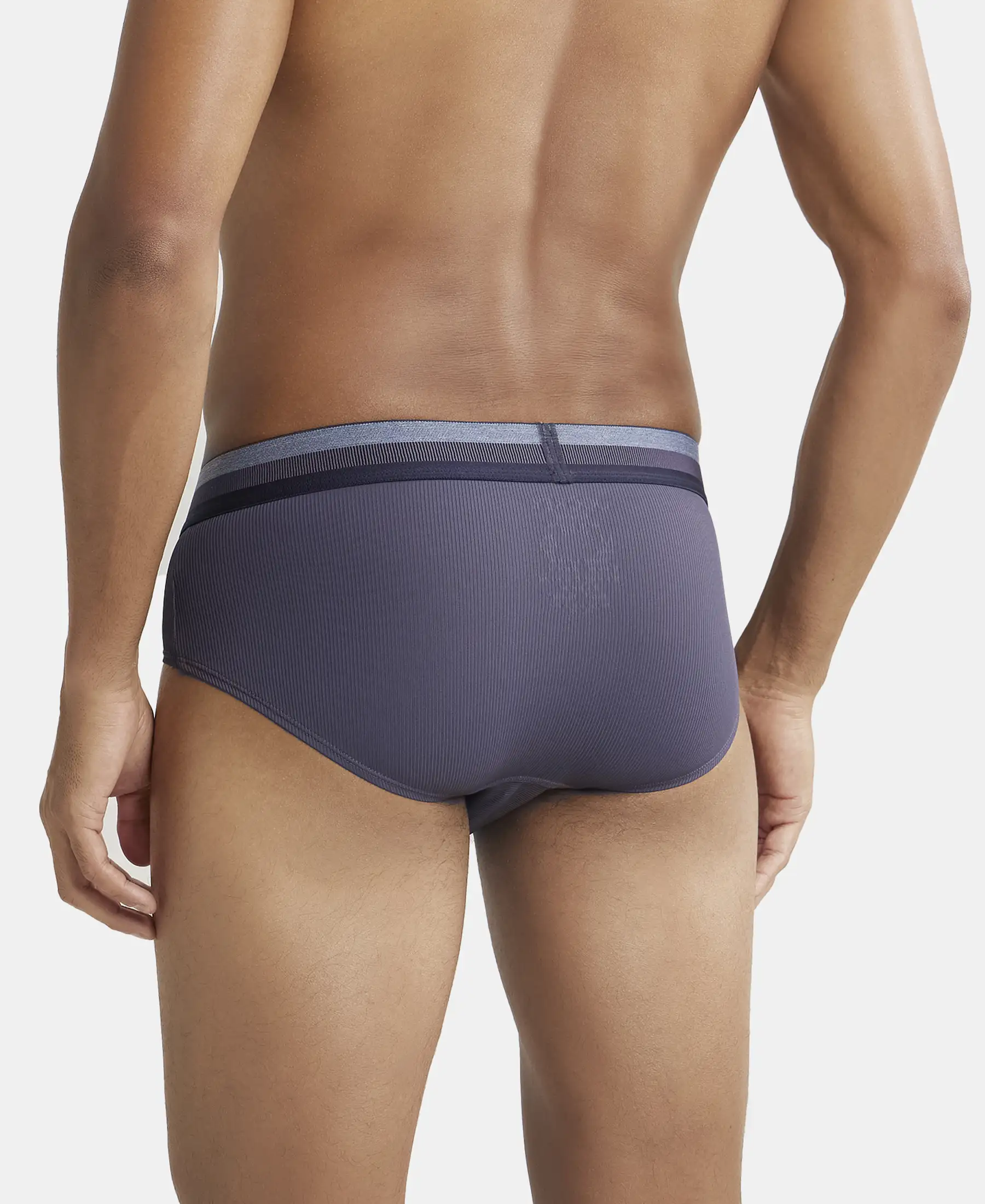 Microfiber Elastane Stretch Solid Brief with StayDry Treatment - Grey Stone - Image 3