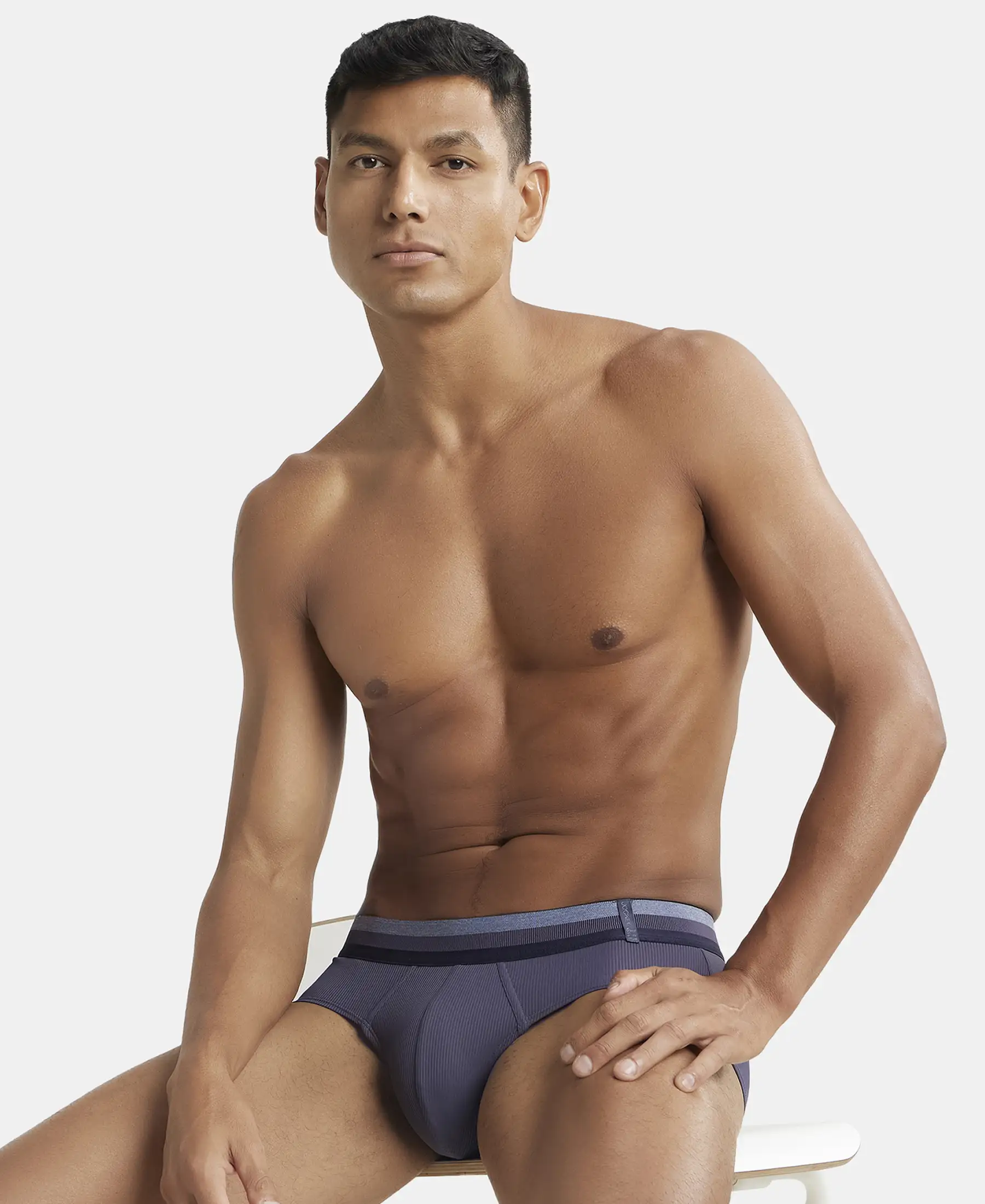 Microfiber Elastane Stretch Solid Brief with StayDry Treatment - Grey Stone - Image 5