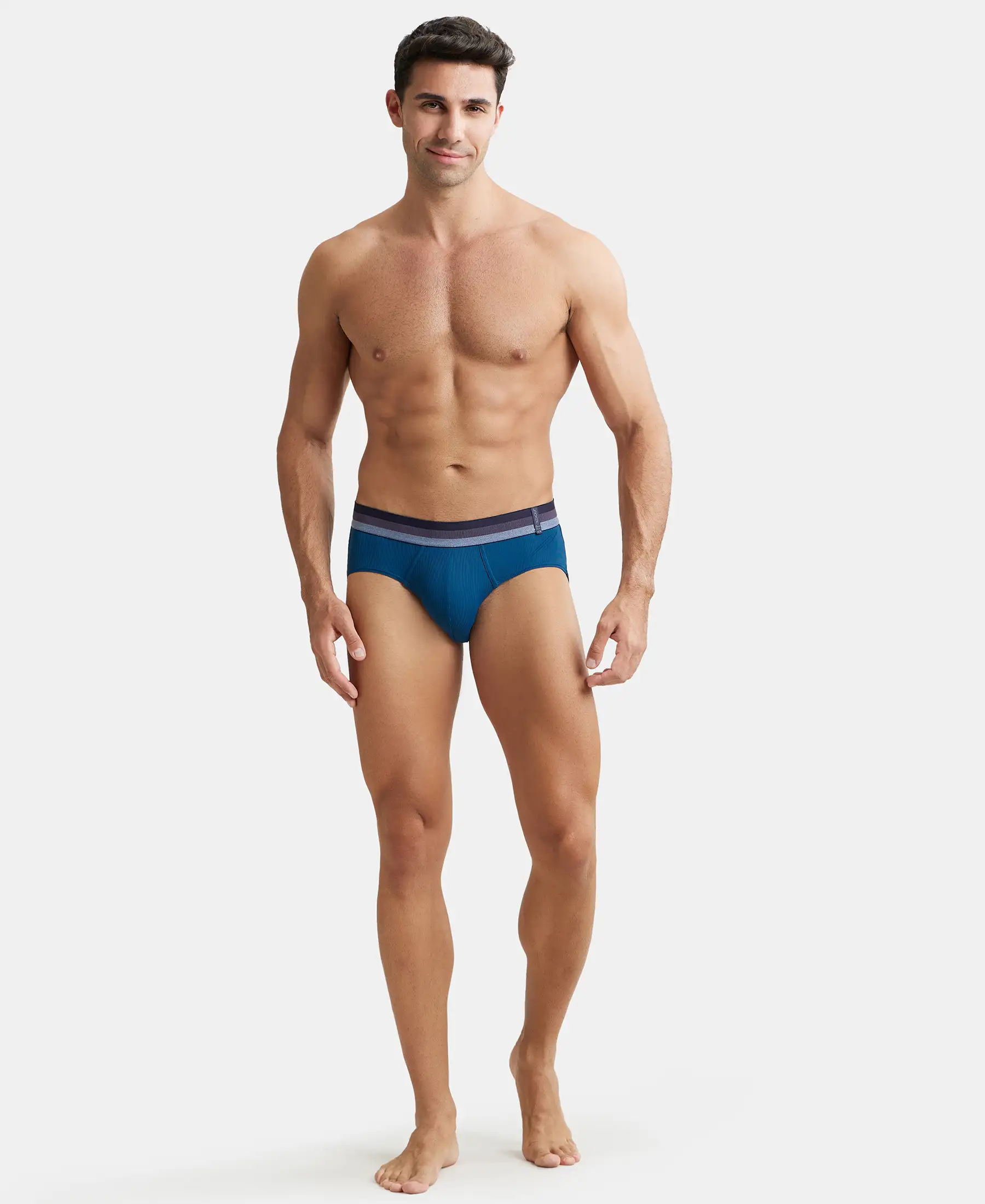 Microfiber Elastane Stretch Solid Brief with StayDry Treatment - Poseidon - Image 4