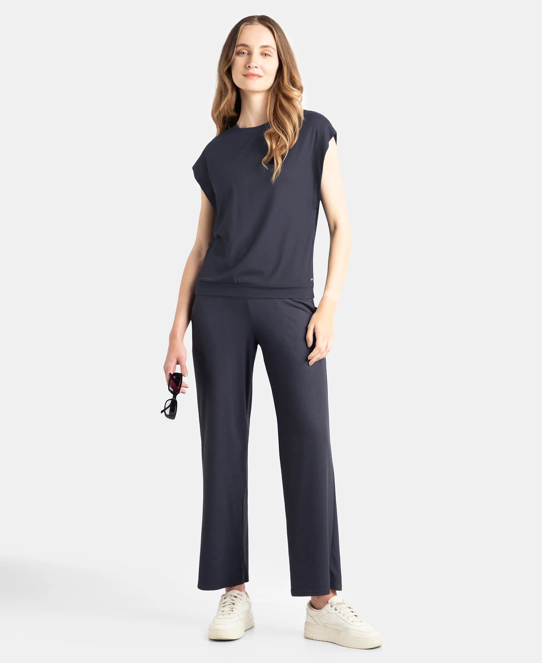 Microfiber Elastane Stretch Hybrid Tank Top with Ribbed Sleeves - Grey Stone - Image 6