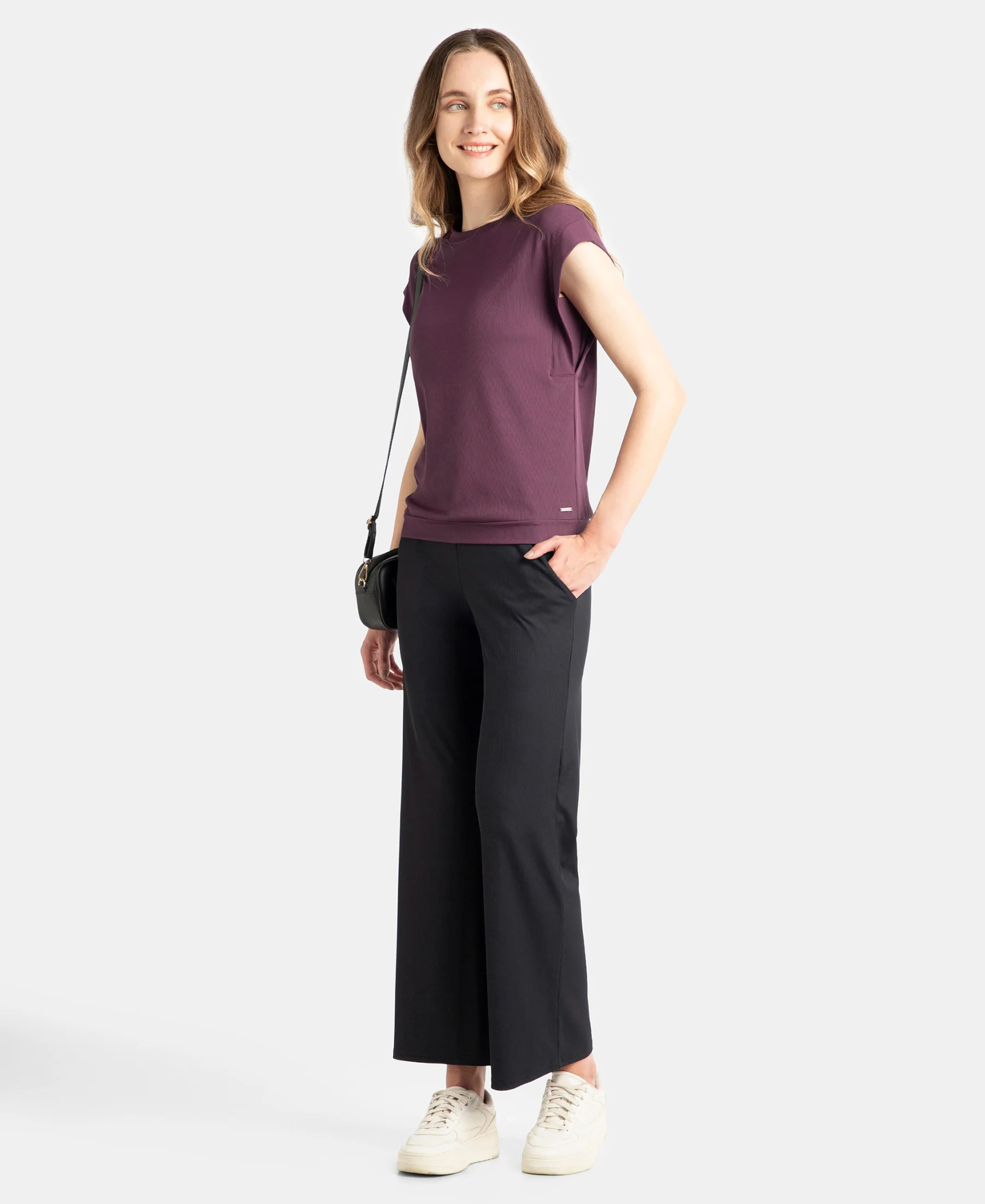 Microfiber Elastane Stretch Hybrid Tank Top with Ribbed Sleeves - Potent Purple - Image 6