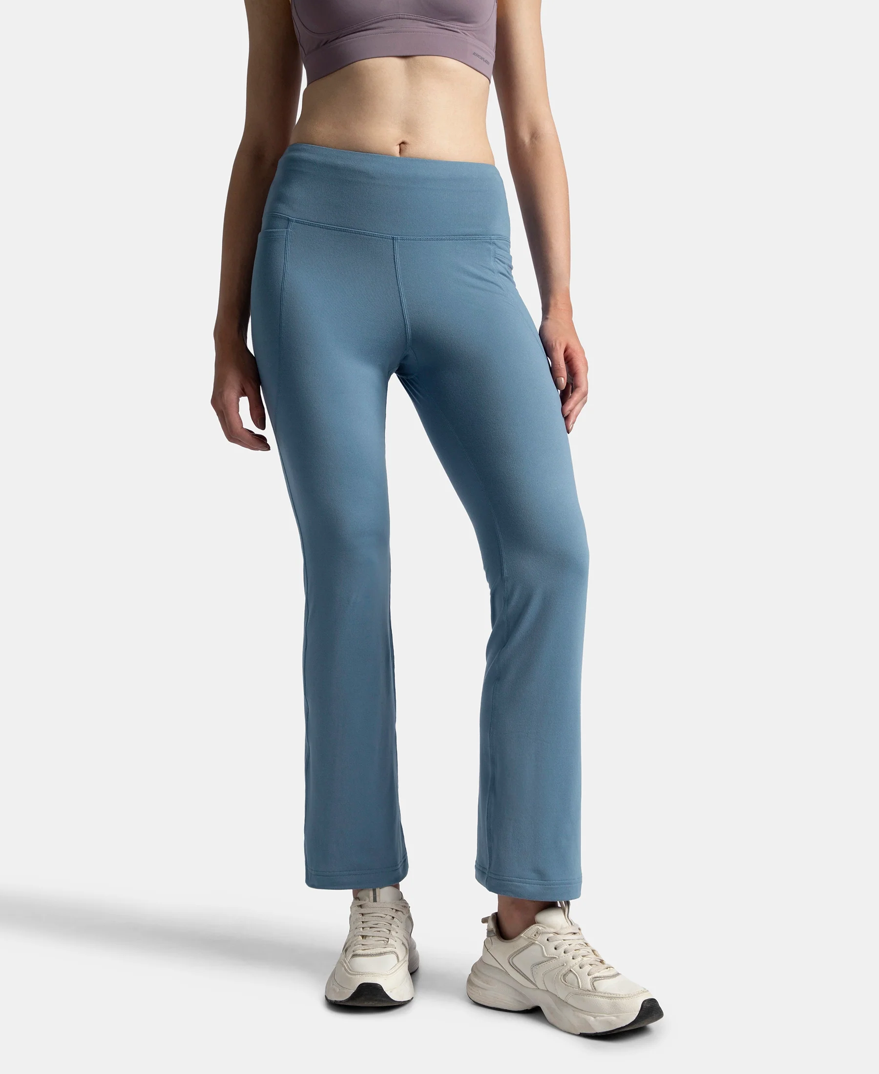 Microfiber Elastane Stretch Regular Fit Flared Pants with StayFresh Treatment - Frost - Image 5