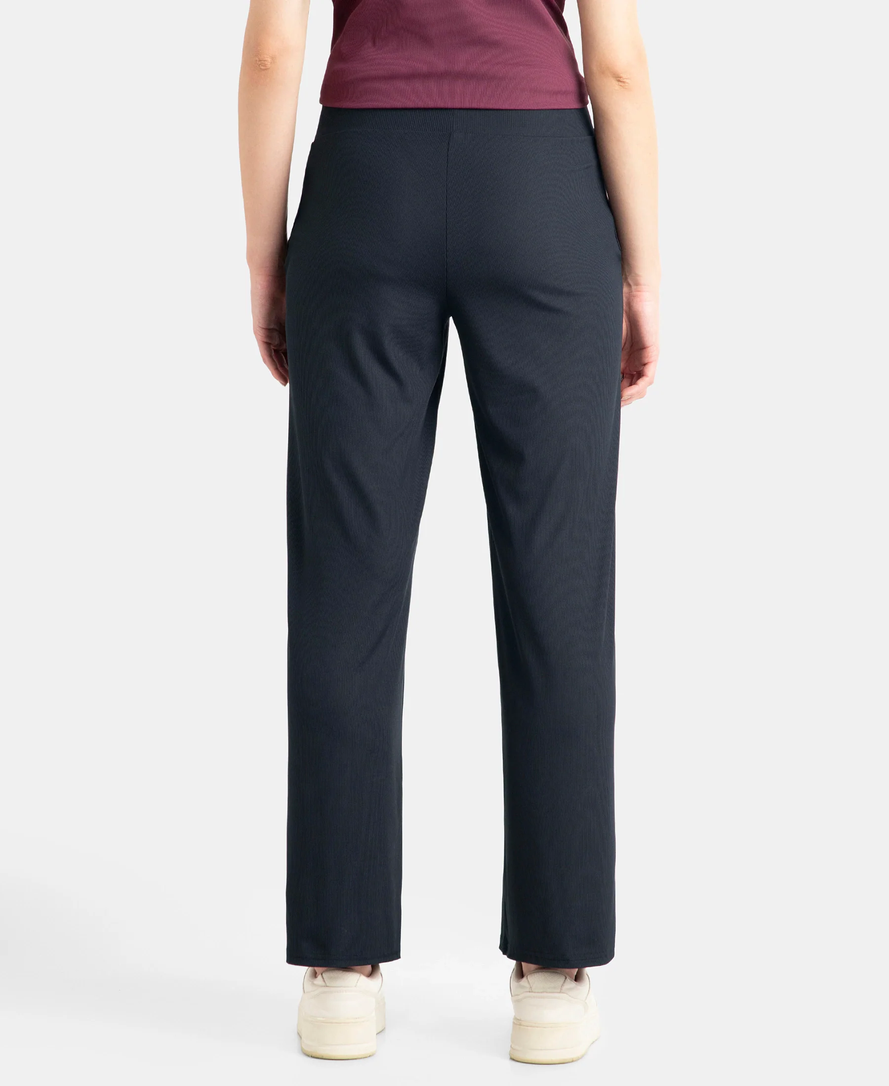 Microfiber Elastane Stretch Regular Fit Wide Leg Pants - Black - Image 3