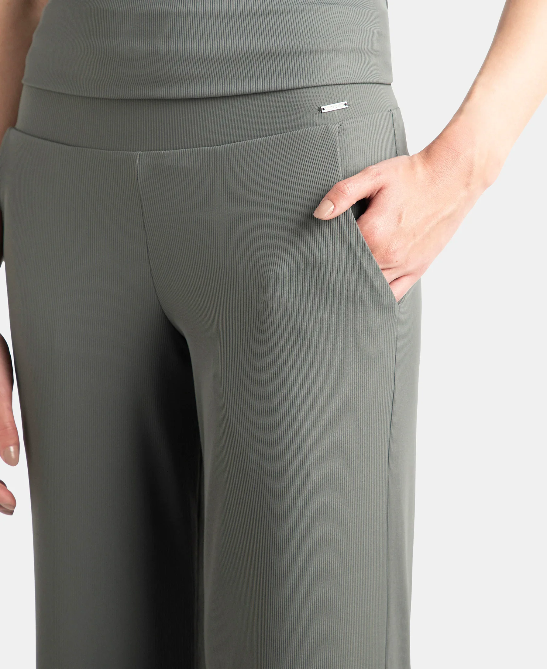 Microfiber Elastane Stretch Regular Fit Wide Leg Pants - Gun Metal - Image 7