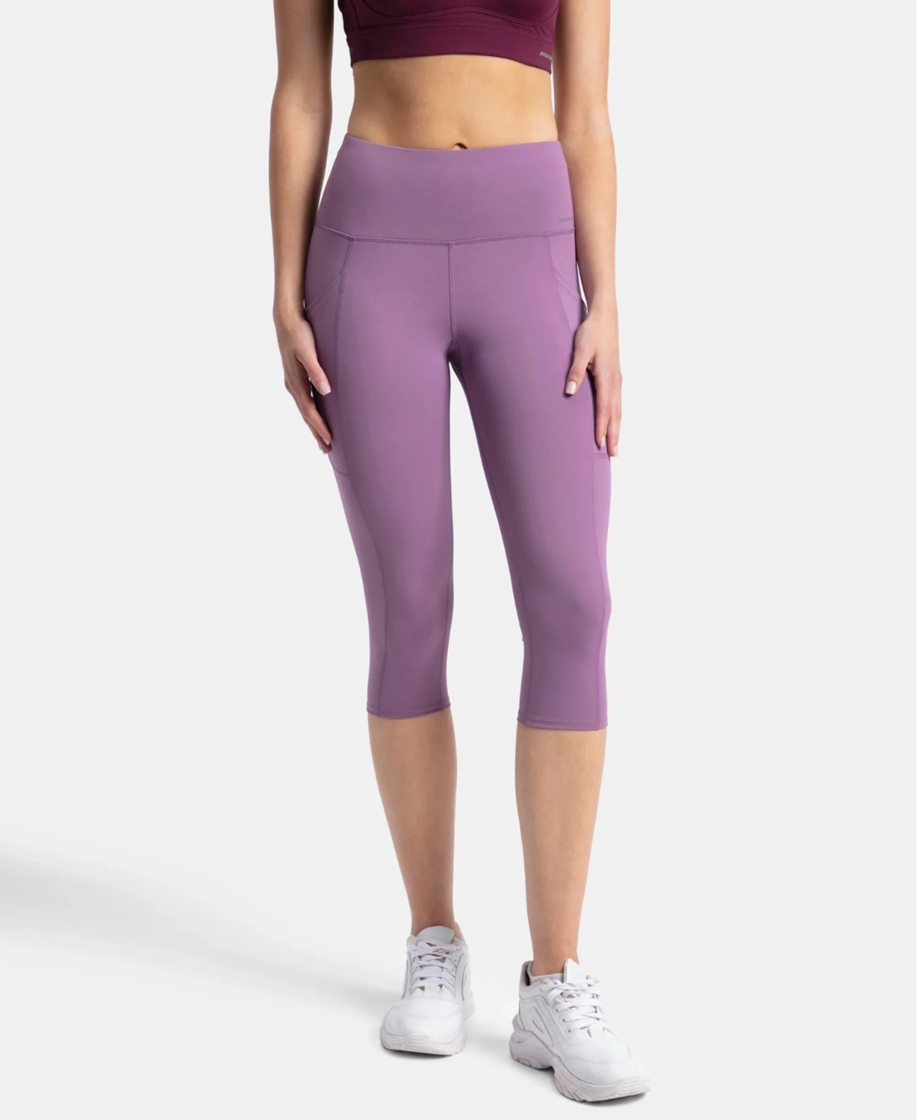 Microfiber Elastane Stretch Slim Fit Capri with Back Waistband Pocket - Chinese Violet