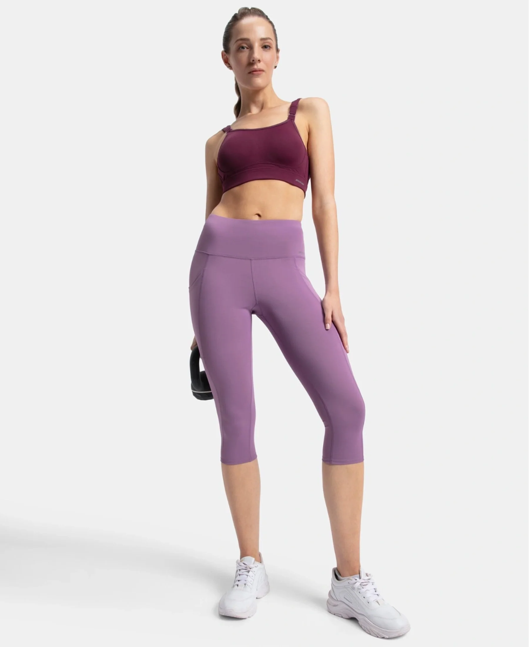 Microfiber Elastane Stretch Slim Fit Capri with Back Waistband Pocket - Chinese Violet - Image 6