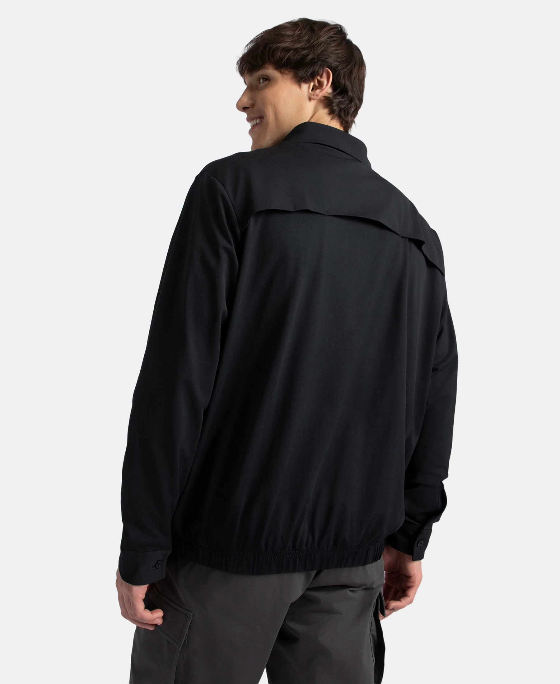 Microfiber Fabric 4 Pocket Full Zip Closure Shacket - Black - Image 3