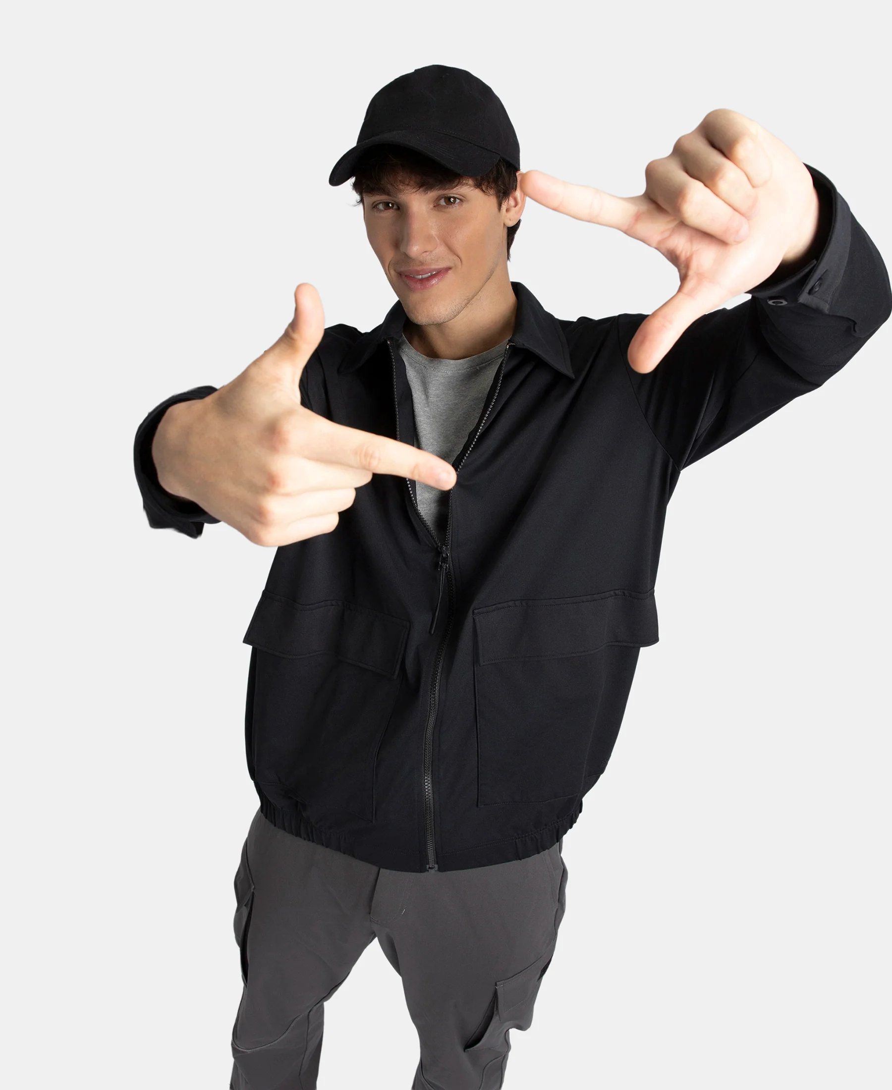Microfiber Fabric 4 Pocket Full Zip Closure Shacket - Black - Image 5