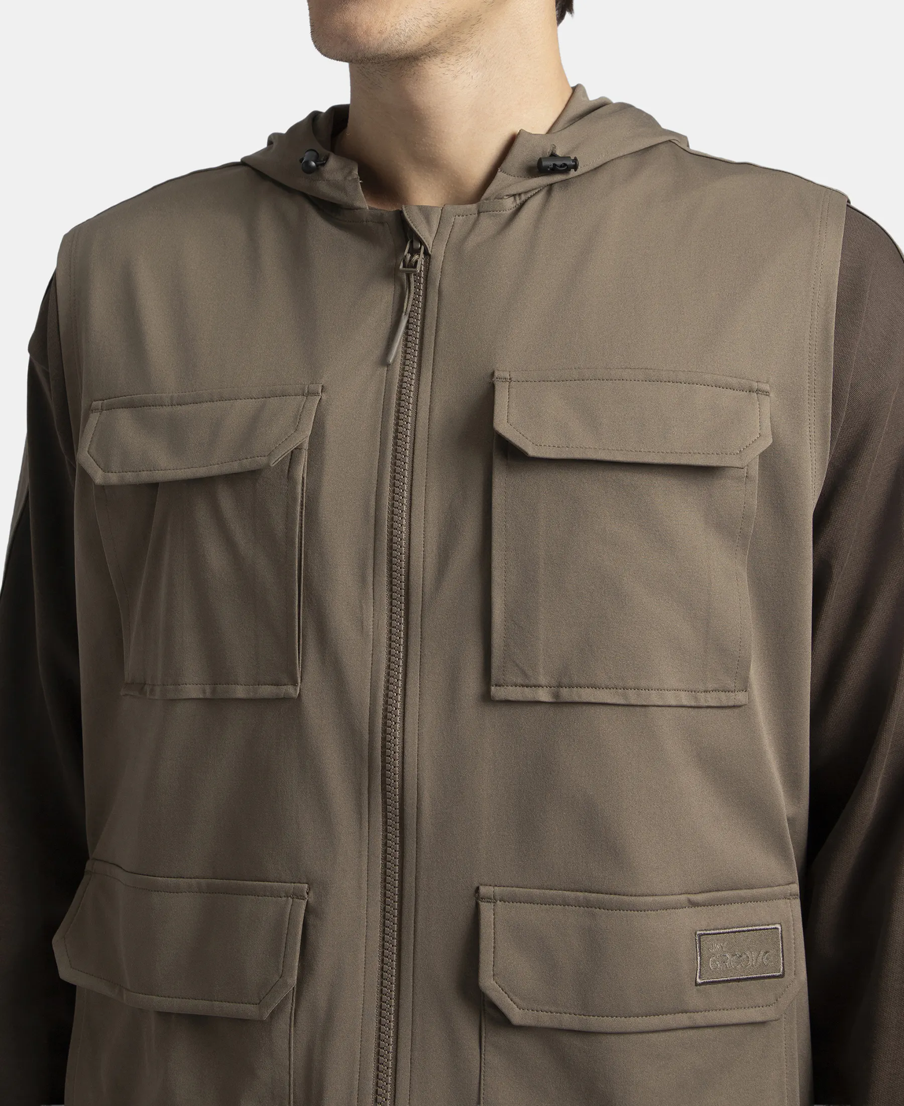 Microfiber Fabric 6 Pocket Full Zip Closure Hoodie Gilet - Green - Image 7