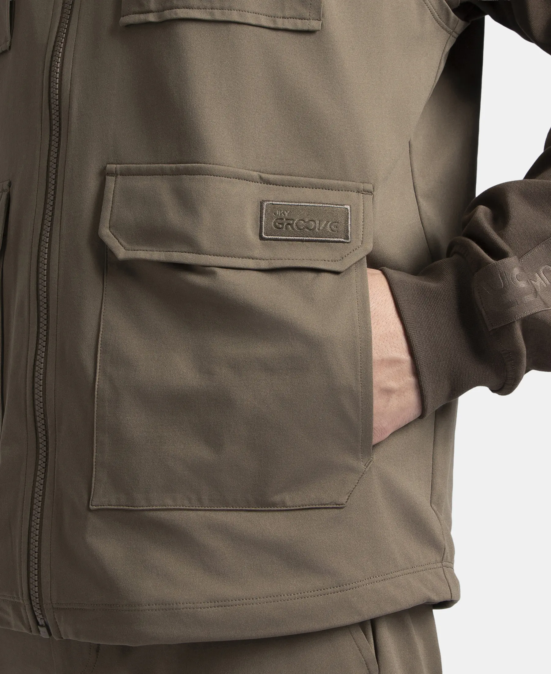 Microfiber Fabric 6 Pocket Full Zip Closure Hoodie Gilet - Green - Image 9