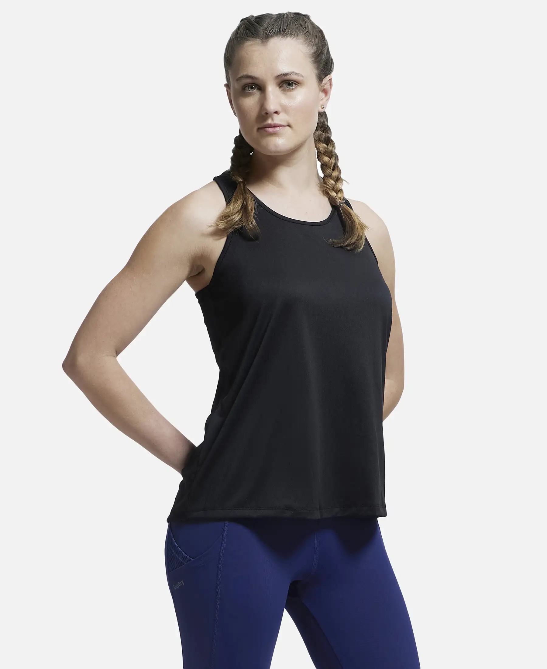 Microfiber Fabric Graphic Printed Racerback Styled Tank Top - Black - Image 2