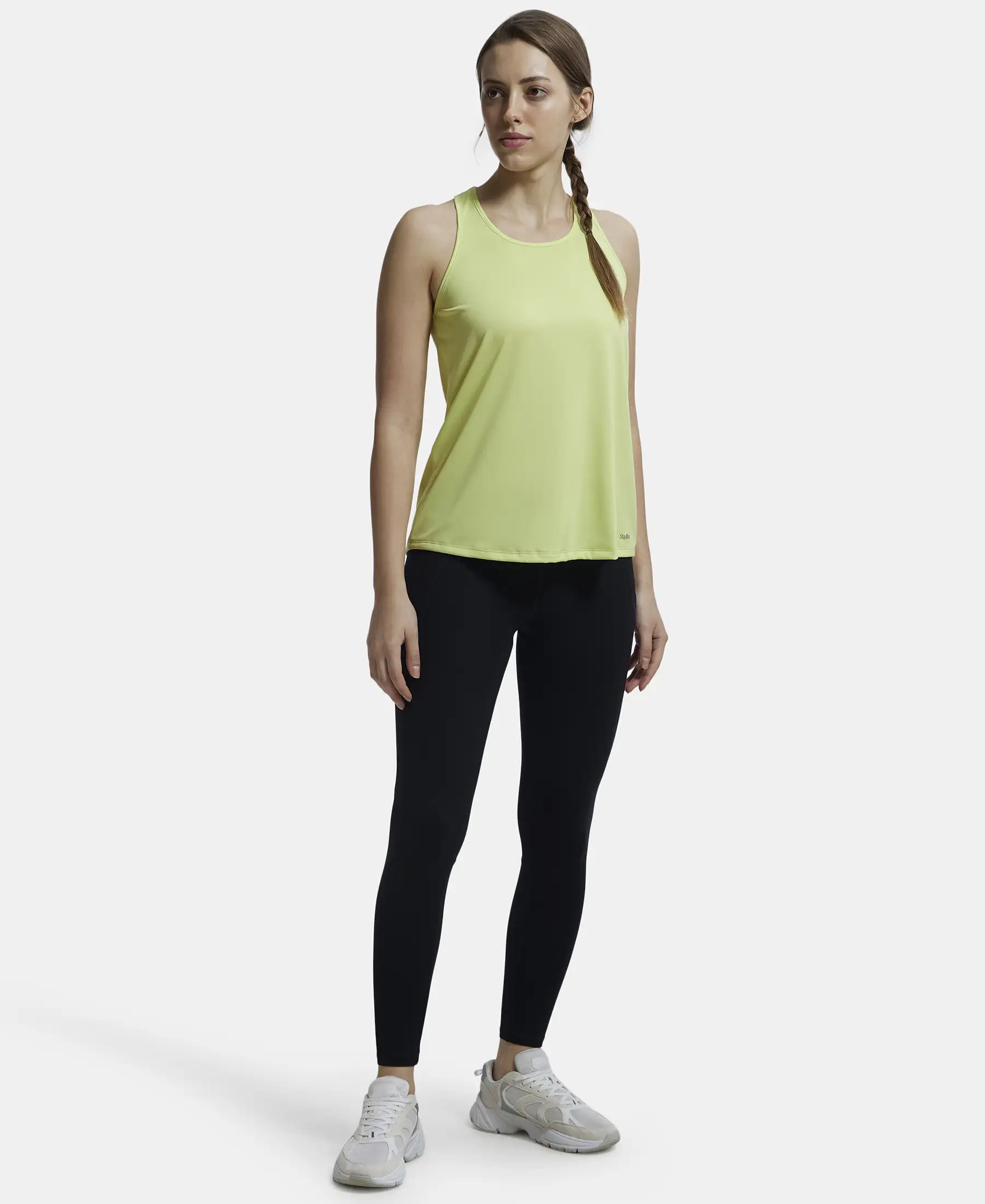 Microfiber Fabric Graphic Printed Racerback Styled Tank Top - Daiquiri Green - Image 4