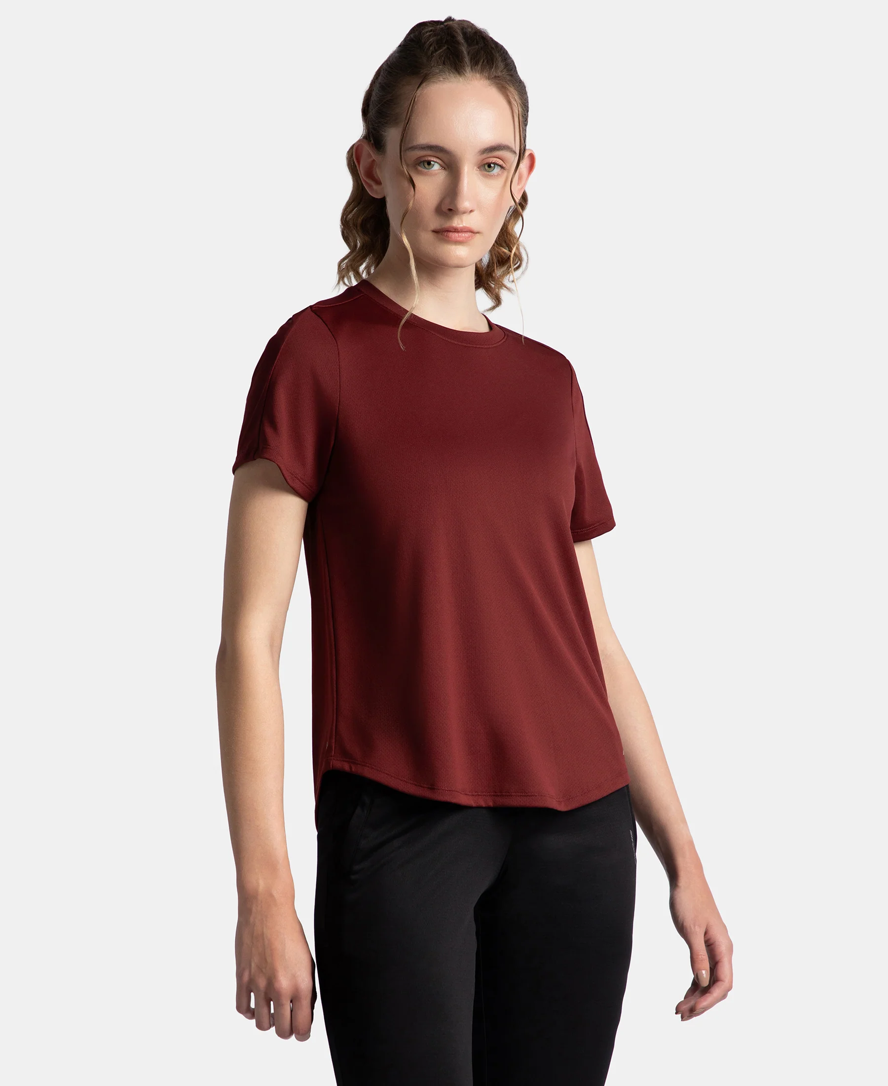 Microfiber Fabric Regular Fit Half Sleeve Breathable Mesh T-Shirt - Tawny Port - Image 2