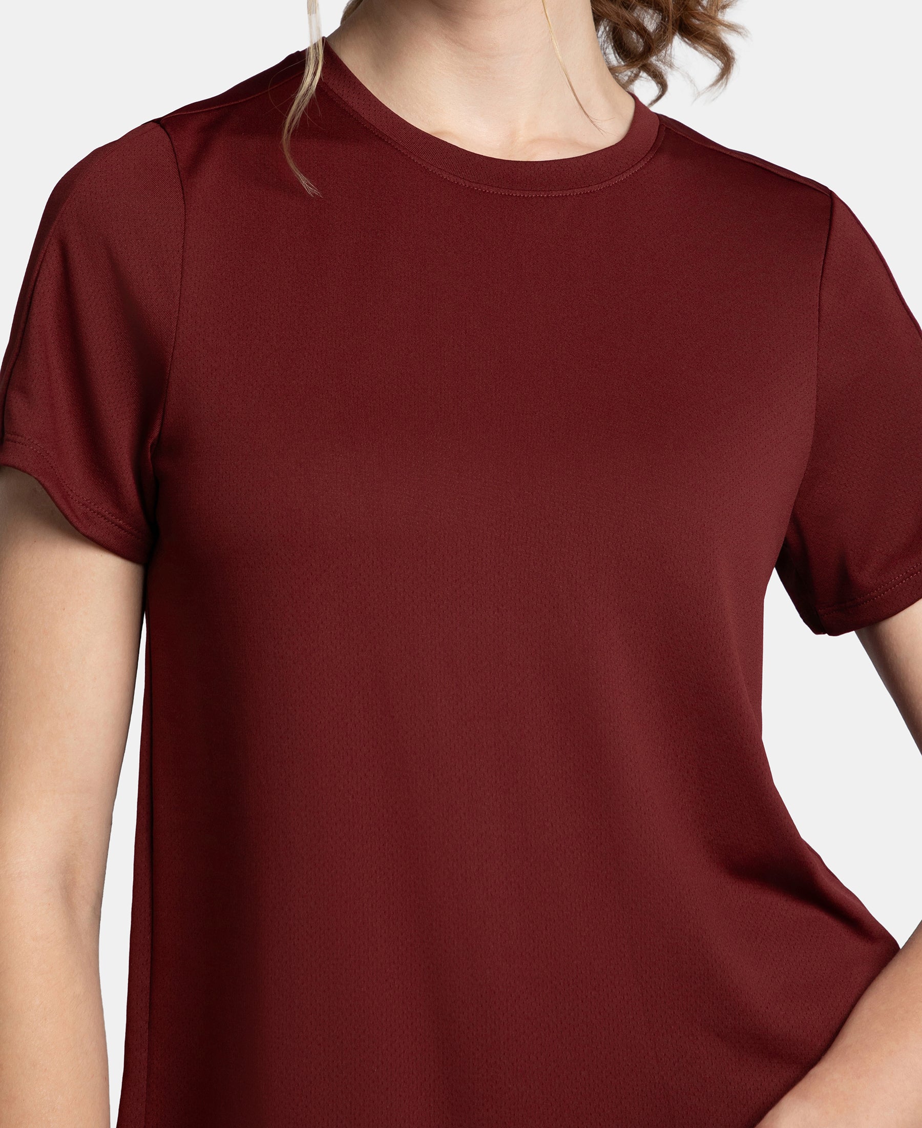 Microfiber Fabric Regular Fit Half Sleeve Breathable Mesh T-Shirt - Tawny Port - Image 7