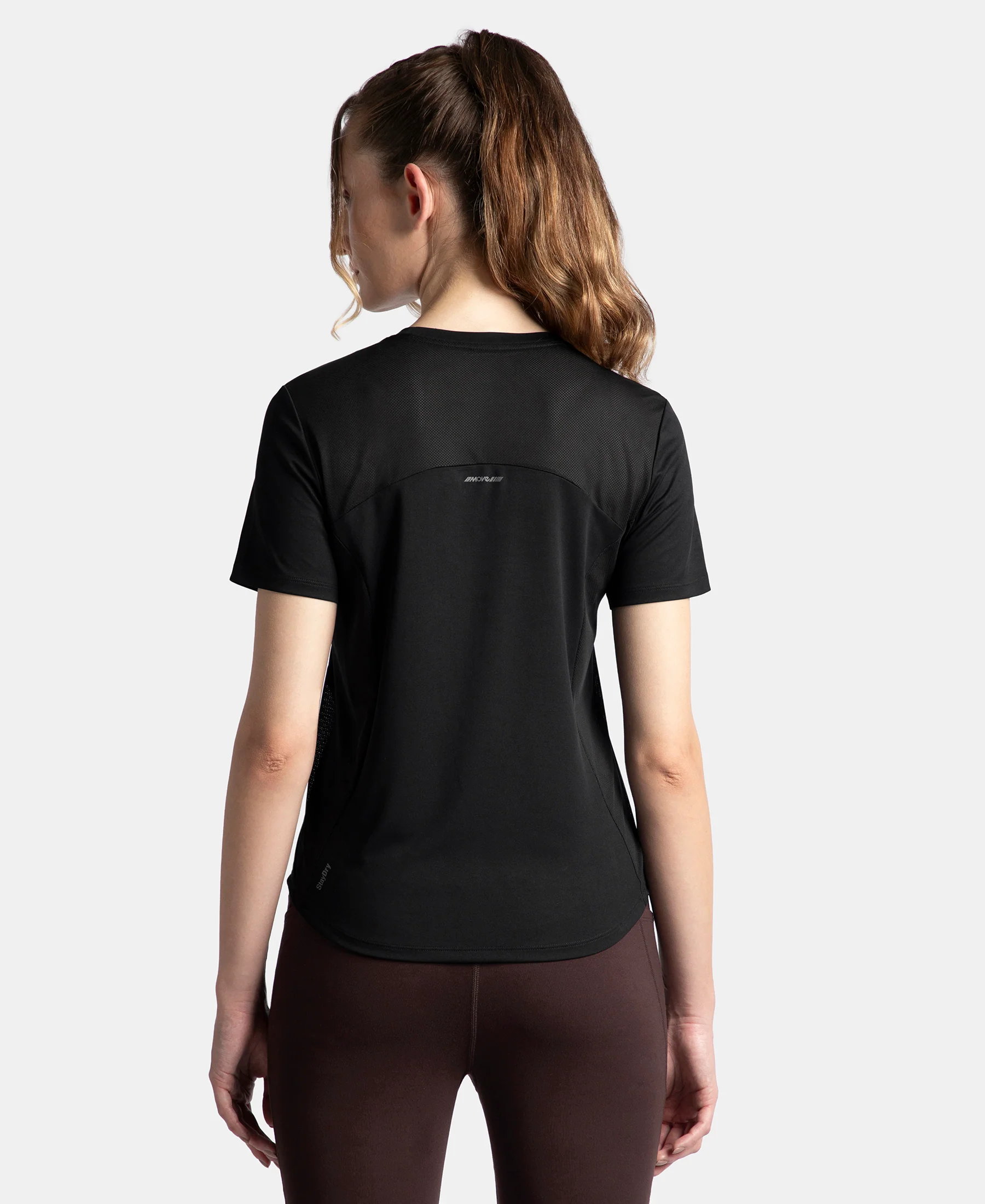 Microfiber Fabric Regular Fit Half Sleeve Breathable Mesh T-Shirt with Curved Hem Styling - Black - Image 3