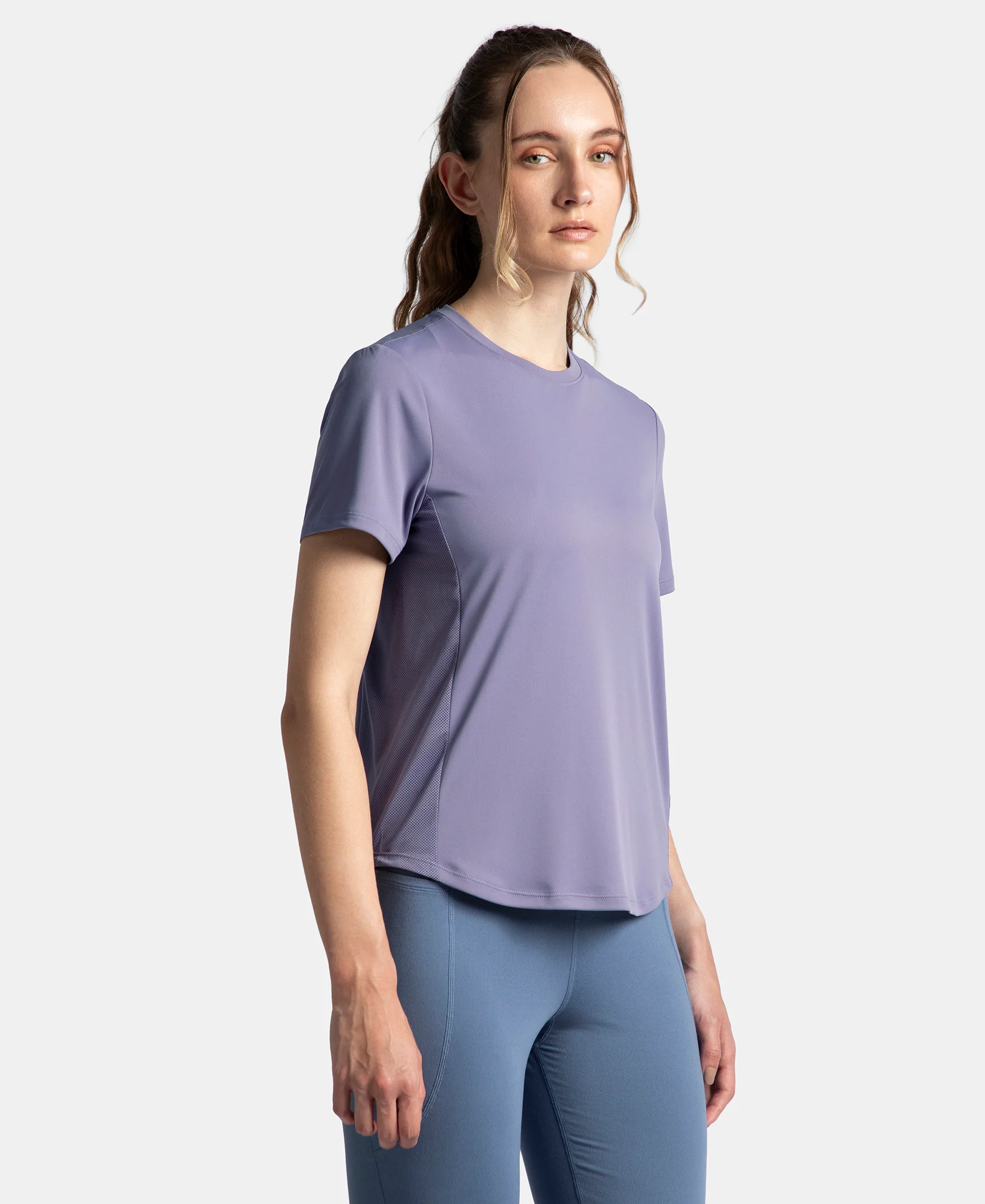 Microfiber Fabric Regular Fit Half Sleeve Breathable Mesh T-Shirt with Curved Hem Styling - Cosmic - Image 2