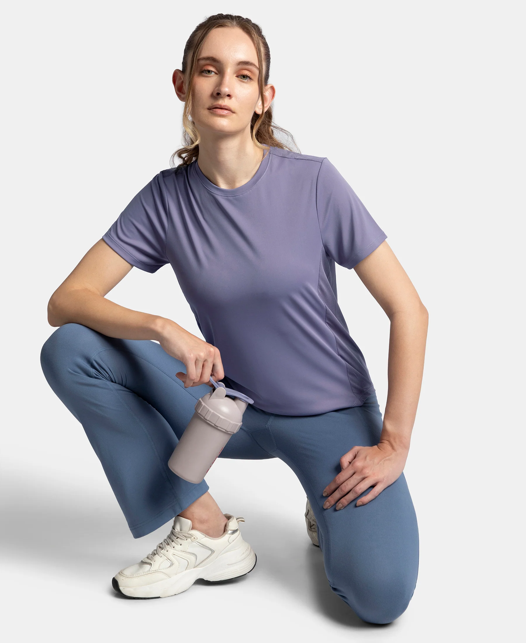 Microfiber Fabric Regular Fit Half Sleeve Breathable Mesh T-Shirt with Curved Hem Styling - Cosmic - Image 5