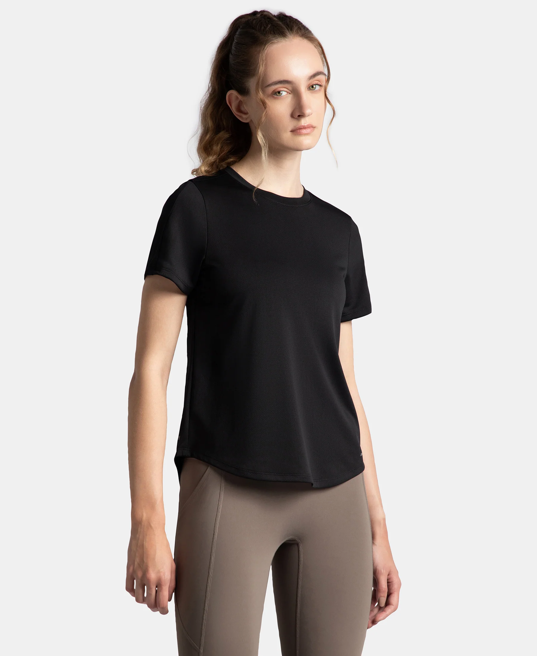 Microfiber Fabric Regular Fit Half Sleeve Breathable Mesh T-Shirt - Black - Image 2
