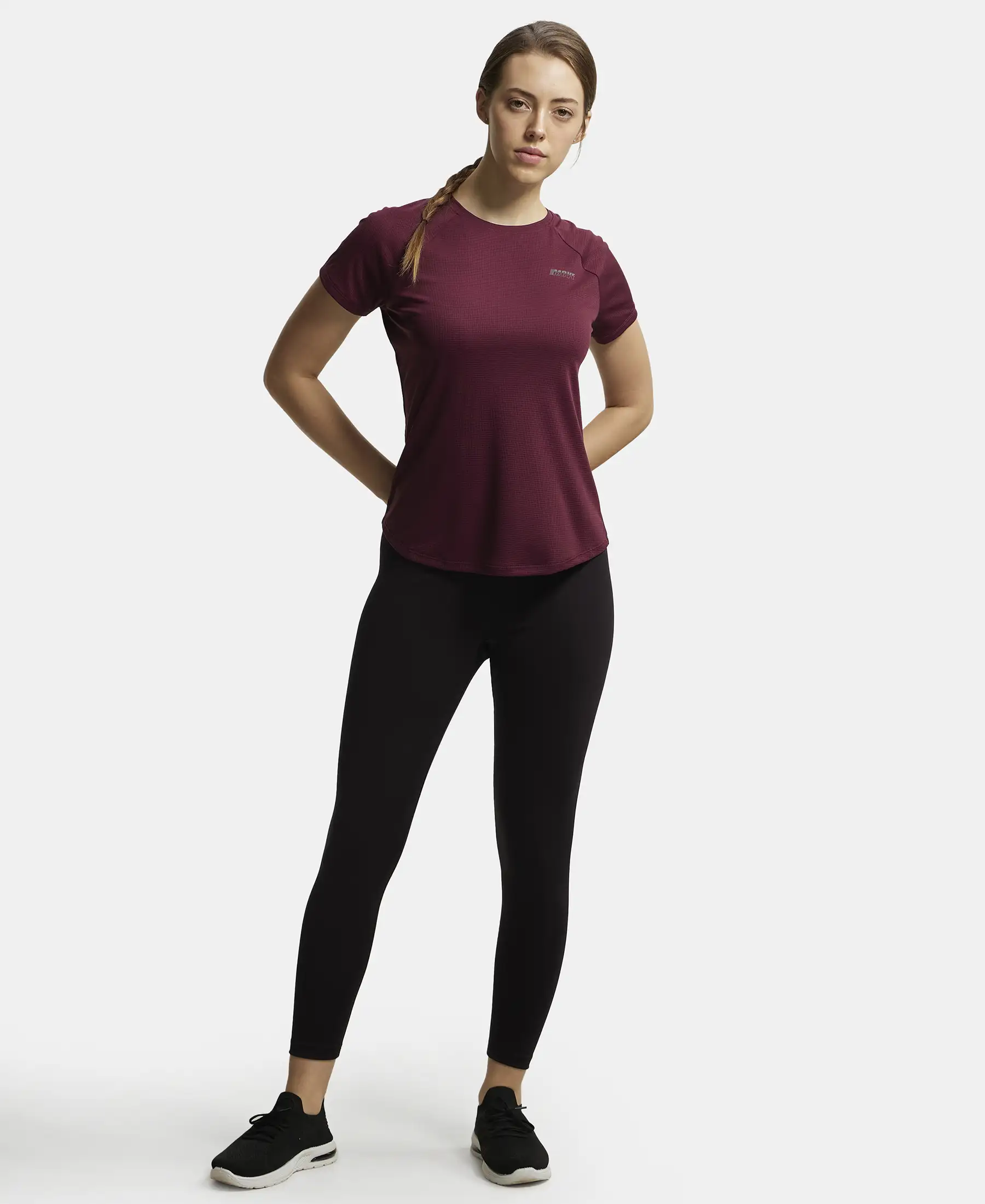 Microfiber Fabric Relaxed Fit Half Sleeve Breathable Mesh T-Shirt - Grape Wine - Image 4