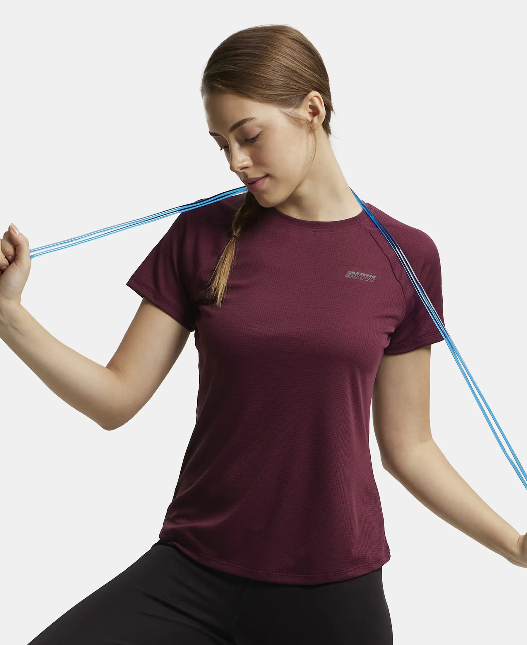 Microfiber Fabric Relaxed Fit Half Sleeve Breathable Mesh T-Shirt - Grape Wine - Image 5