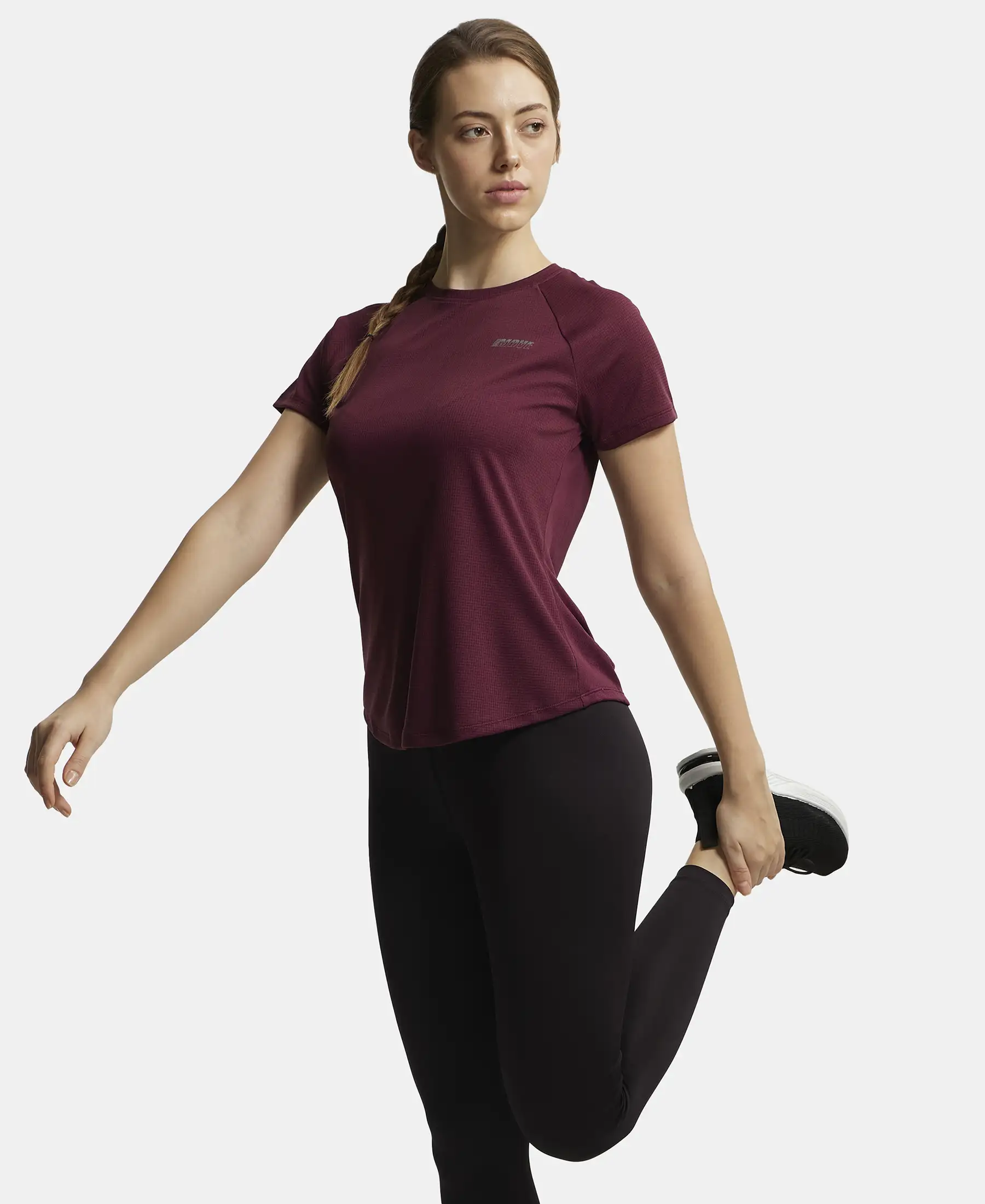 Microfiber Fabric Relaxed Fit Half Sleeve Breathable Mesh T-Shirt - Grape Wine - Image 6