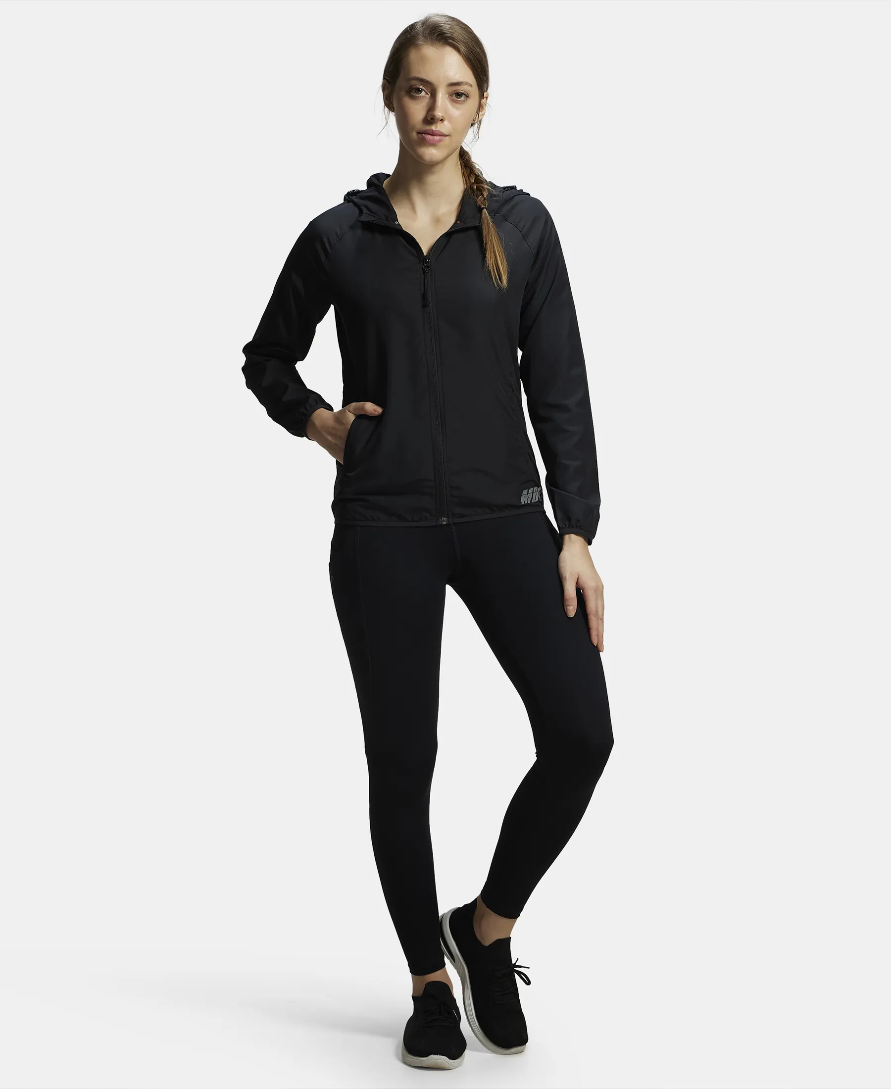Microfiber Fabric Relaxed Fit Raglan Styled Water Resistant Hoodie Jacket - Black - Image 4