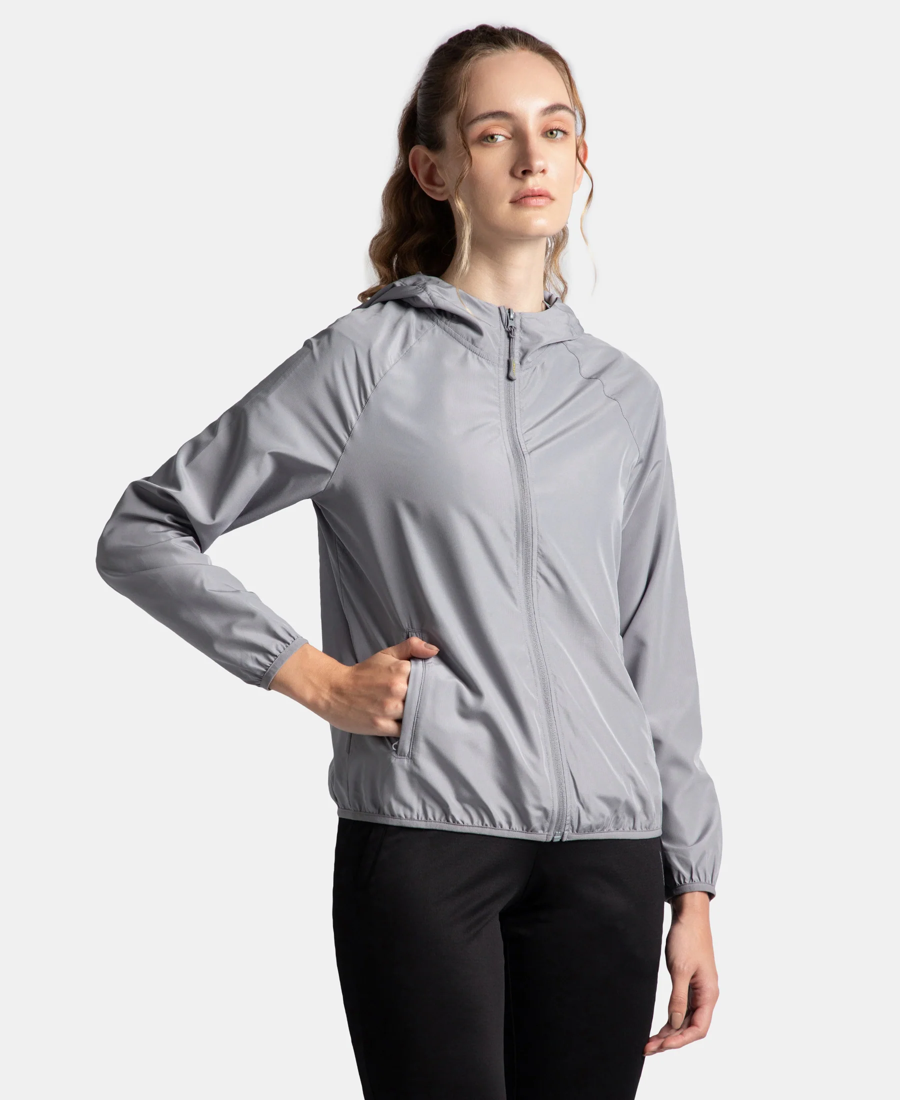 Microfiber Fabric Relaxed Fit Raglan Styled Water Resistant Hoodie Jacket - Grey - Image 2
