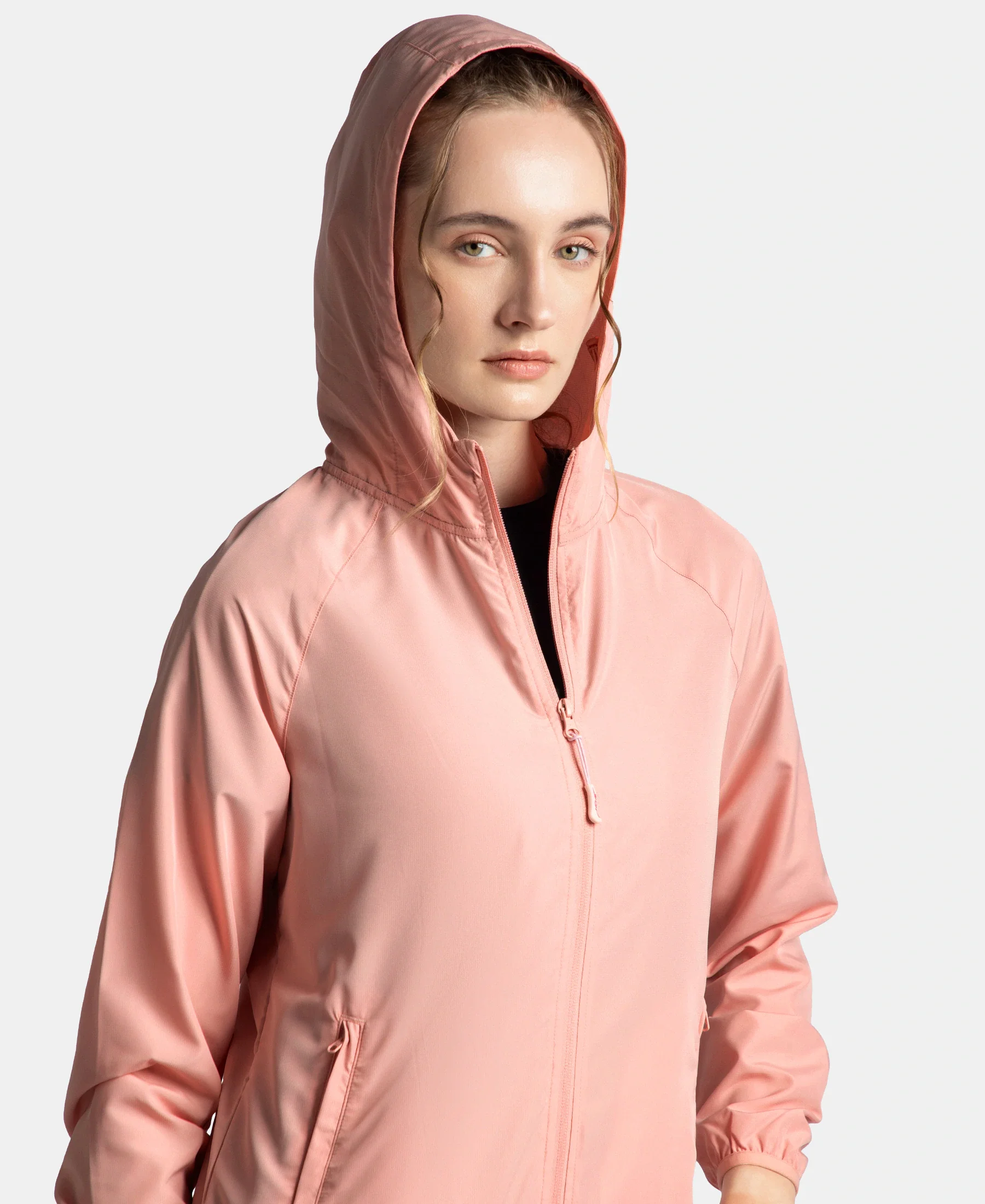 Microfiber Fabric Relaxed Fit Raglan Styled Water Resistant Hoodie Jacket - Mellow Rose - Image 8