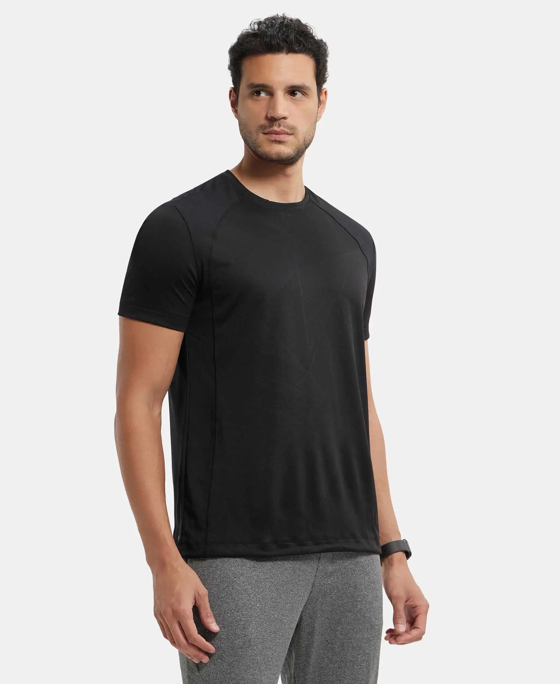 Microfiber Fabric Round Neck Half Sleeve T-Shirt with Breathable Mesh - Black - Image 2