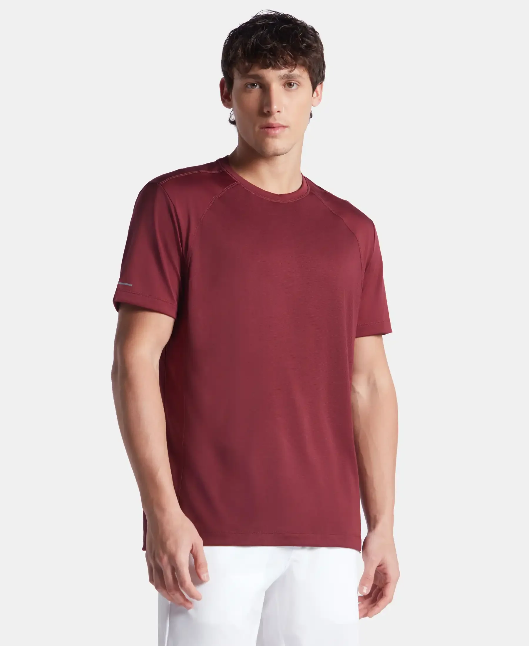 Microfiber Fabric Round Neck Half Sleeve T-Shirt with Breathable Mesh - Tawny Port - Image 2