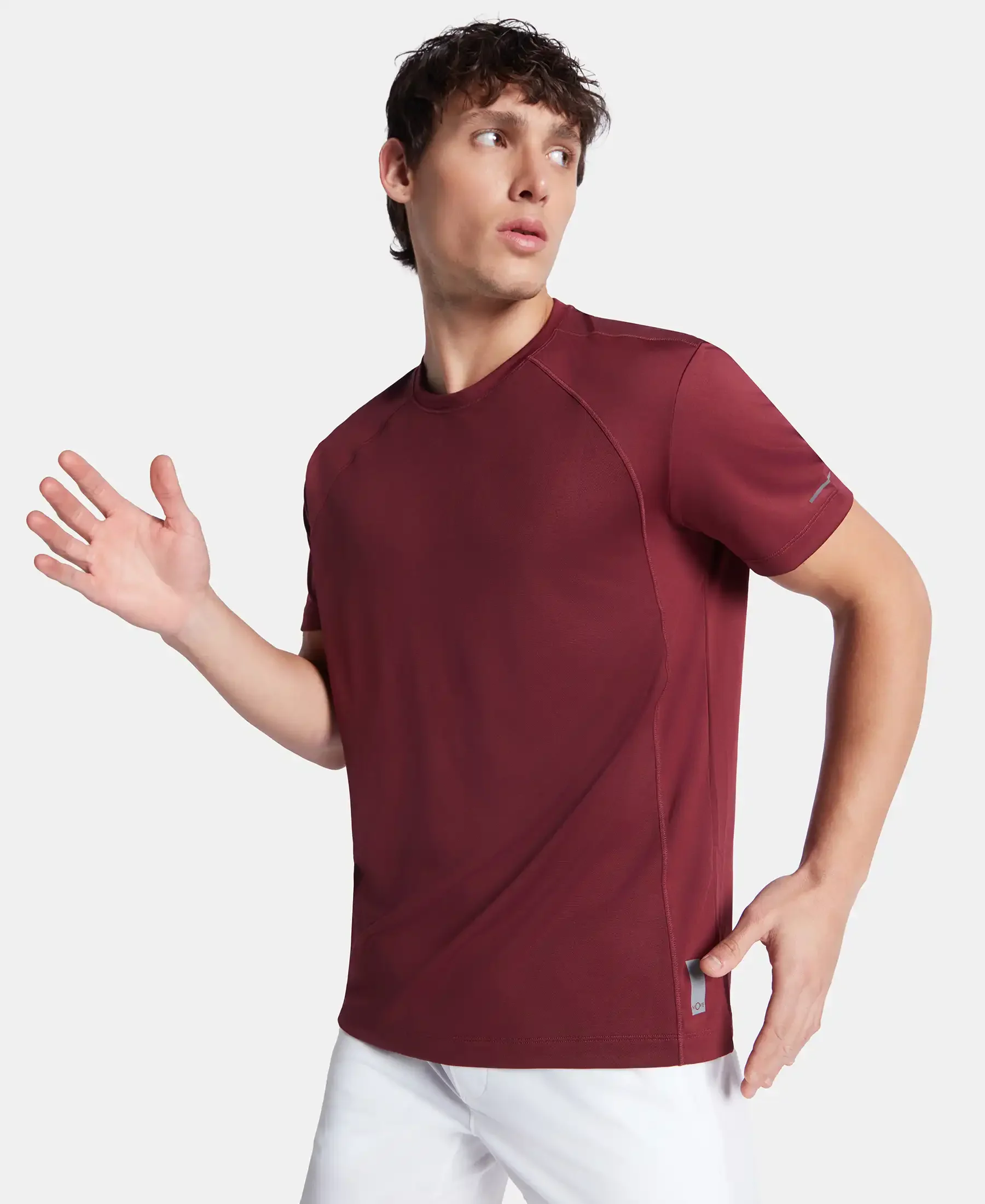 Microfiber Fabric Round Neck Half Sleeve T-Shirt with Breathable Mesh - Tawny Port - Image 5