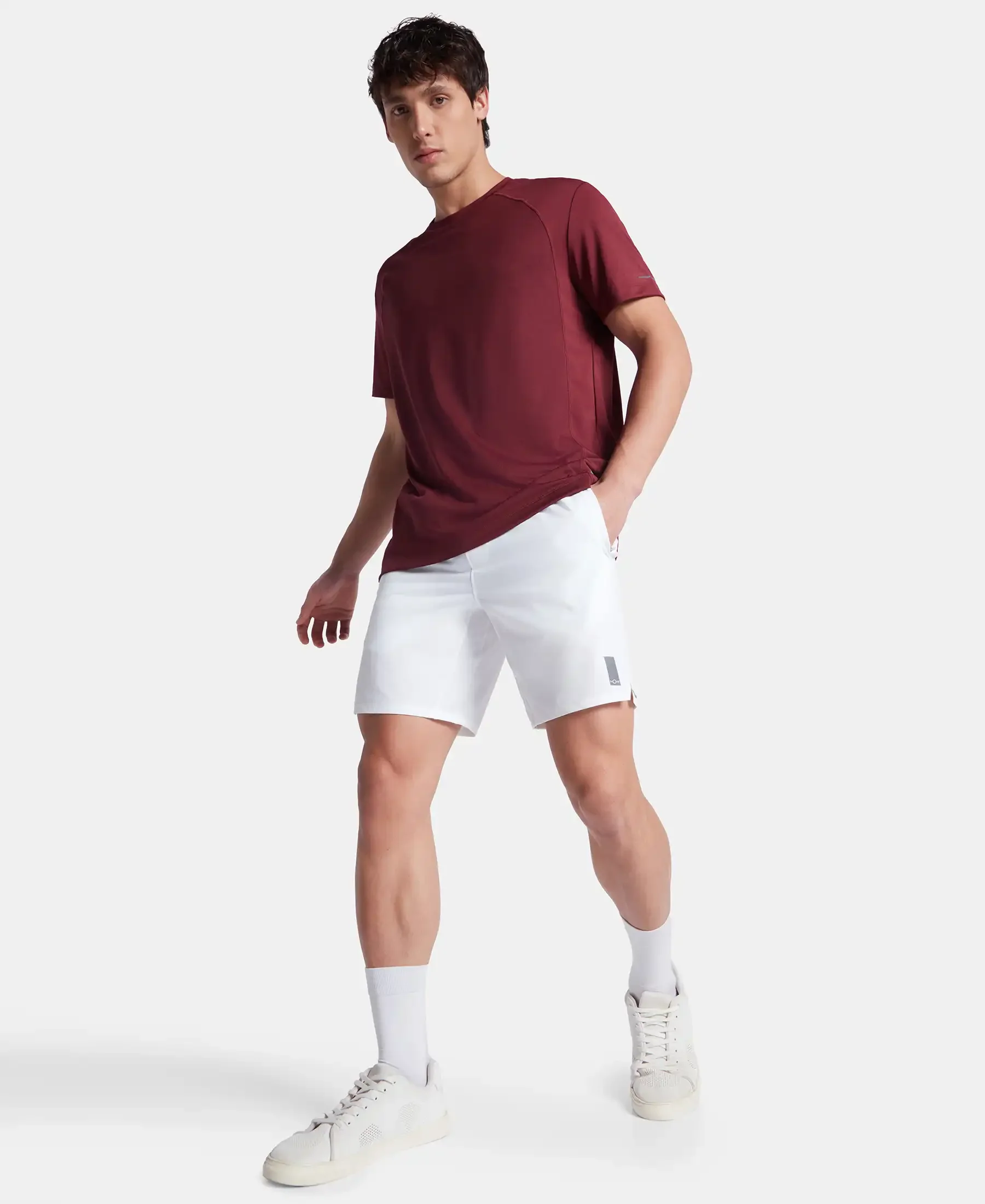 Microfiber Fabric Round Neck Half Sleeve T-Shirt with Breathable Mesh - Tawny Port - Image 6