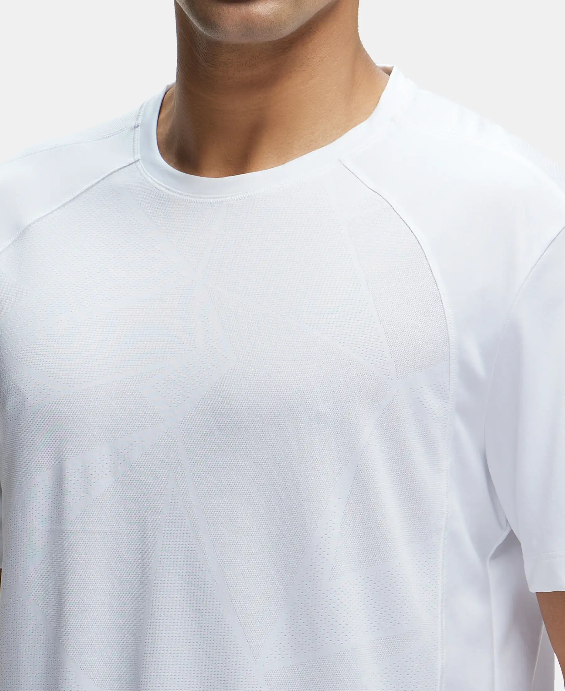 Microfiber Fabric Round Neck Half Sleeve T-Shirt with Breathable Mesh - White - Image 6