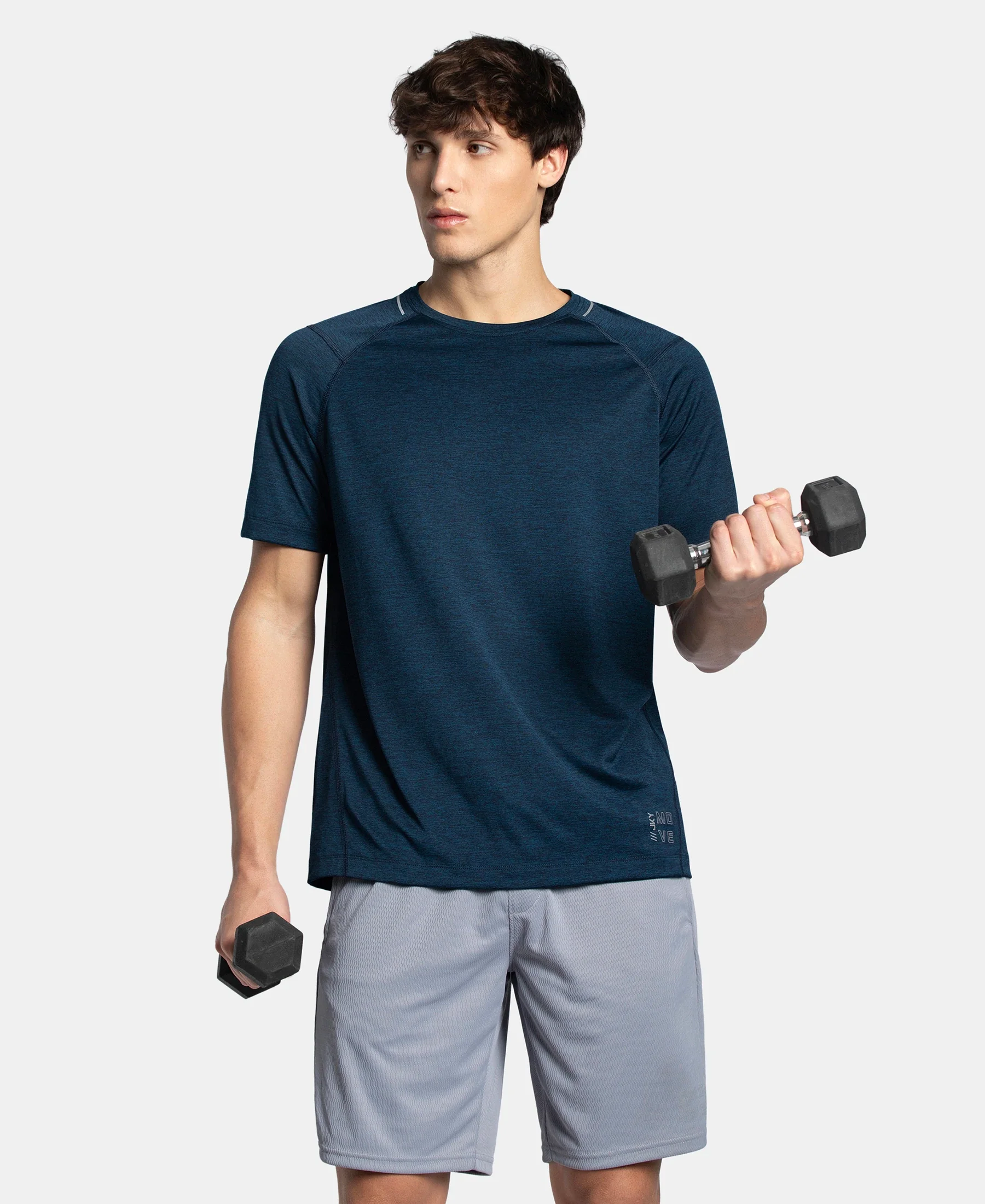 Microfiber Fabric Round Neck Half Sleeve T-Shirt with StayDry Tech - Navy Melange - Image 5