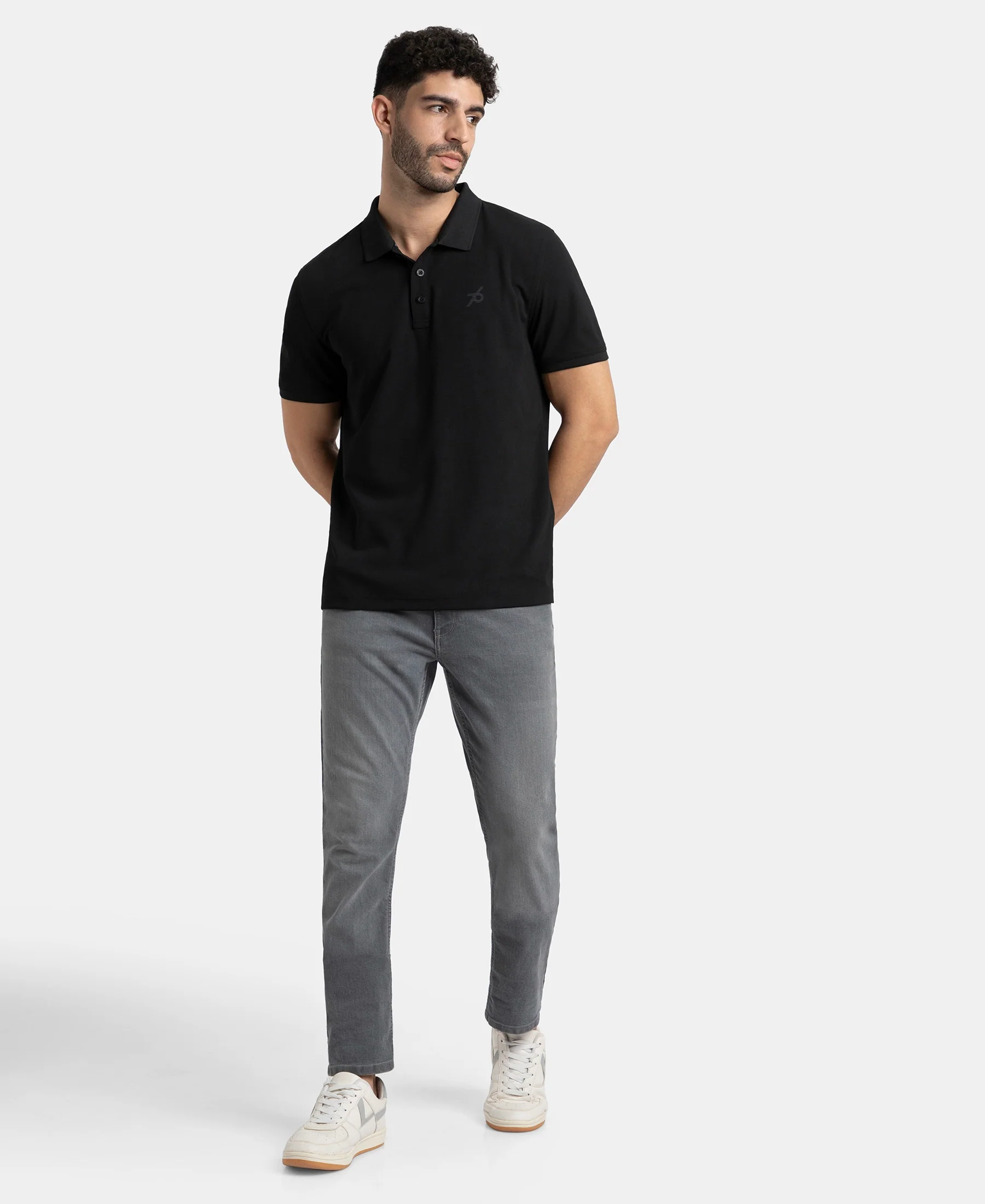 Microfiber Fabric Solid Half Sleeve Polo T-Shirt with StayDry & StayFresh Technology - Black - Image 4
