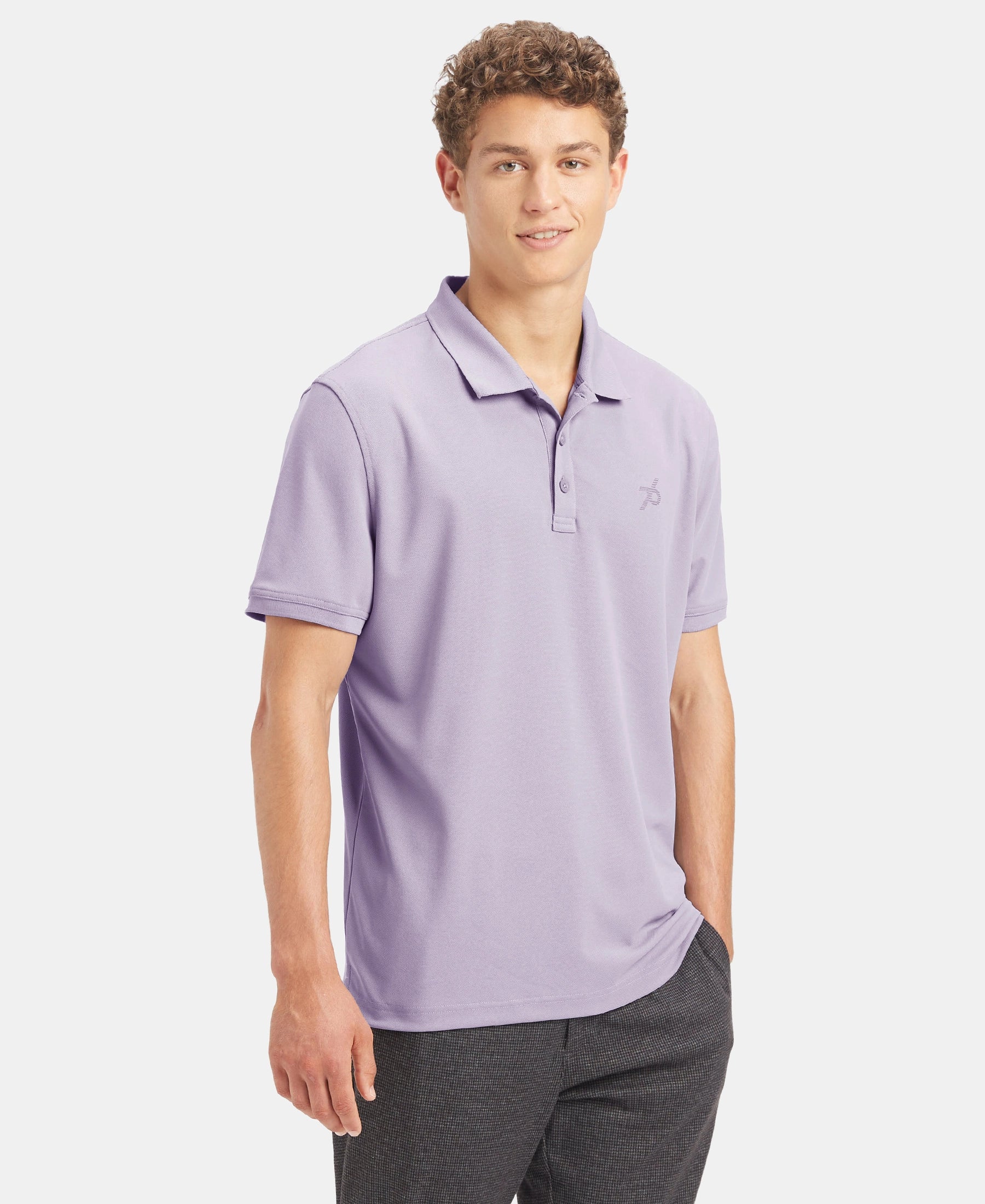 Microfiber Fabric Solid Half Sleeve Polo T-Shirt with StayDry & StayFresh Technology - Lilac Breeze - Image 2