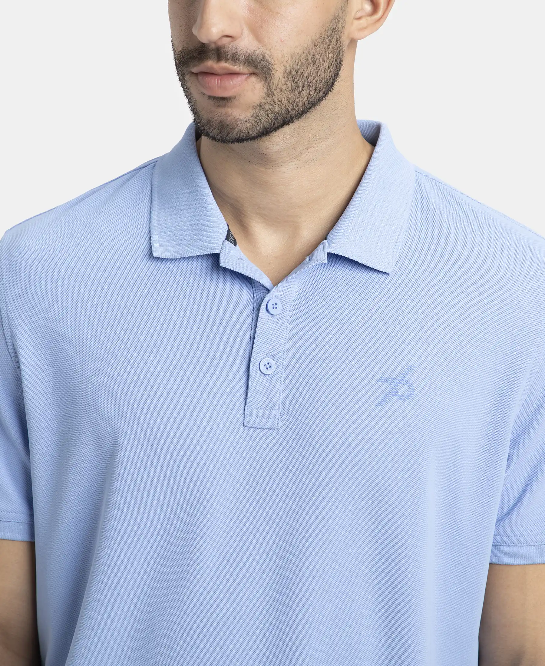 Microfiber Fabric Solid Half Sleeve Polo T-Shirt with StayDry & StayFresh Technology - Lt Blue - Image 6