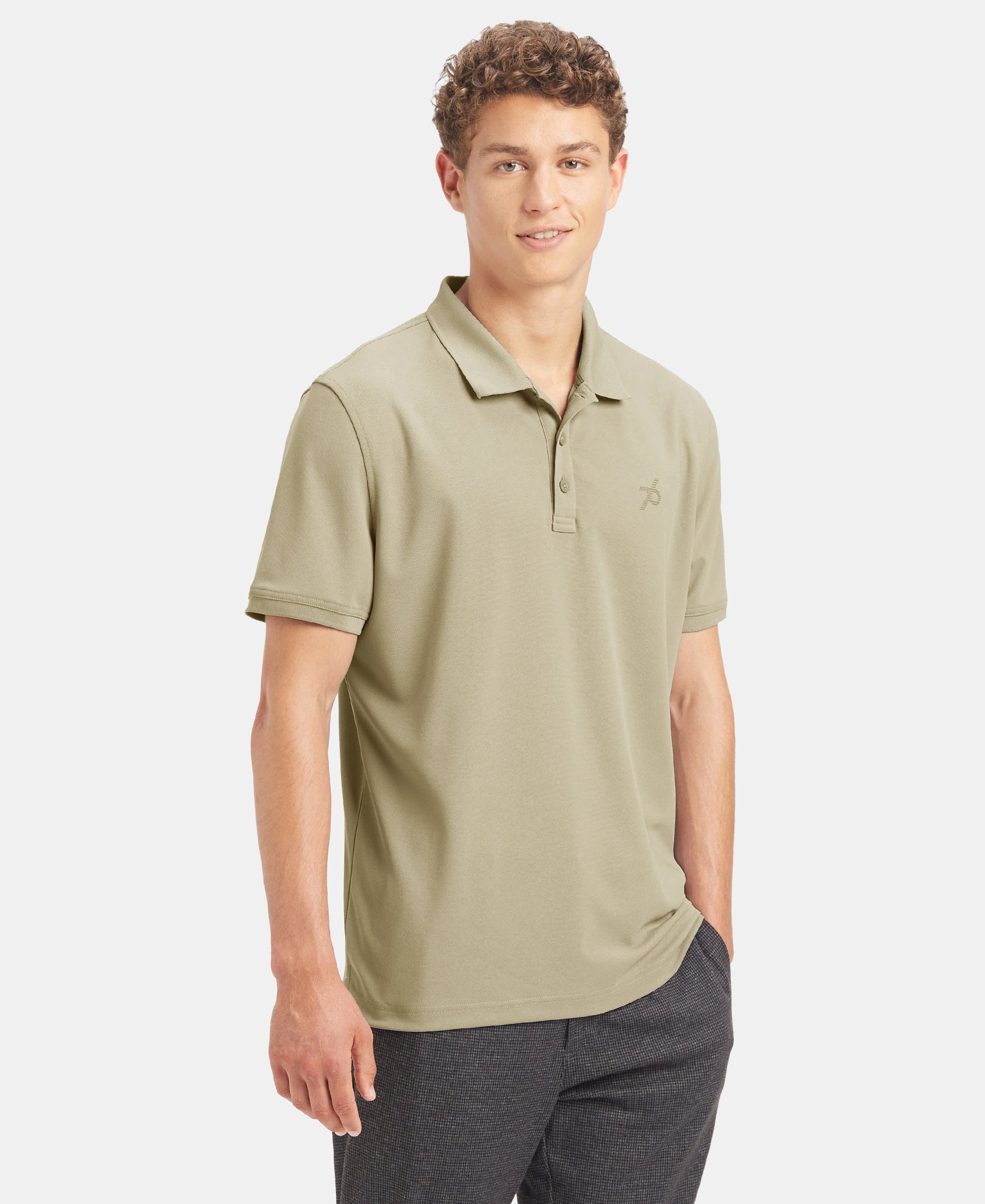 Microfiber Fabric Solid Half Sleeve Polo T-Shirt with StayDry & StayFresh Technology - Mustard Green - Image 2