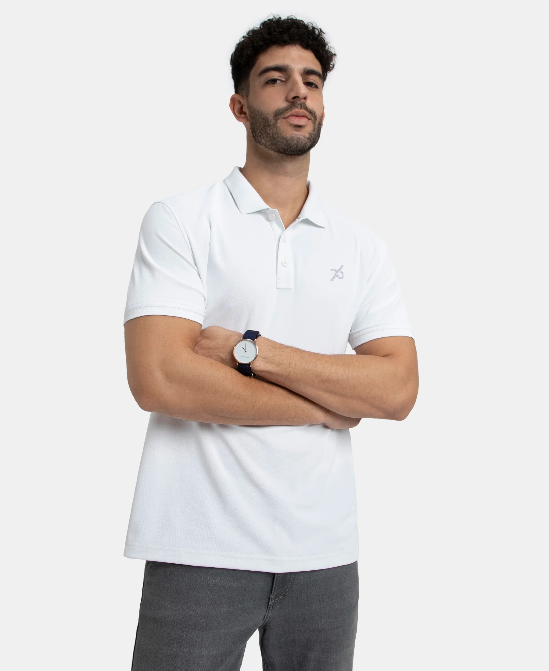 Microfiber Fabric Solid Half Sleeve Polo T-Shirt with StayDry & StayFresh Technology - White - Image 5